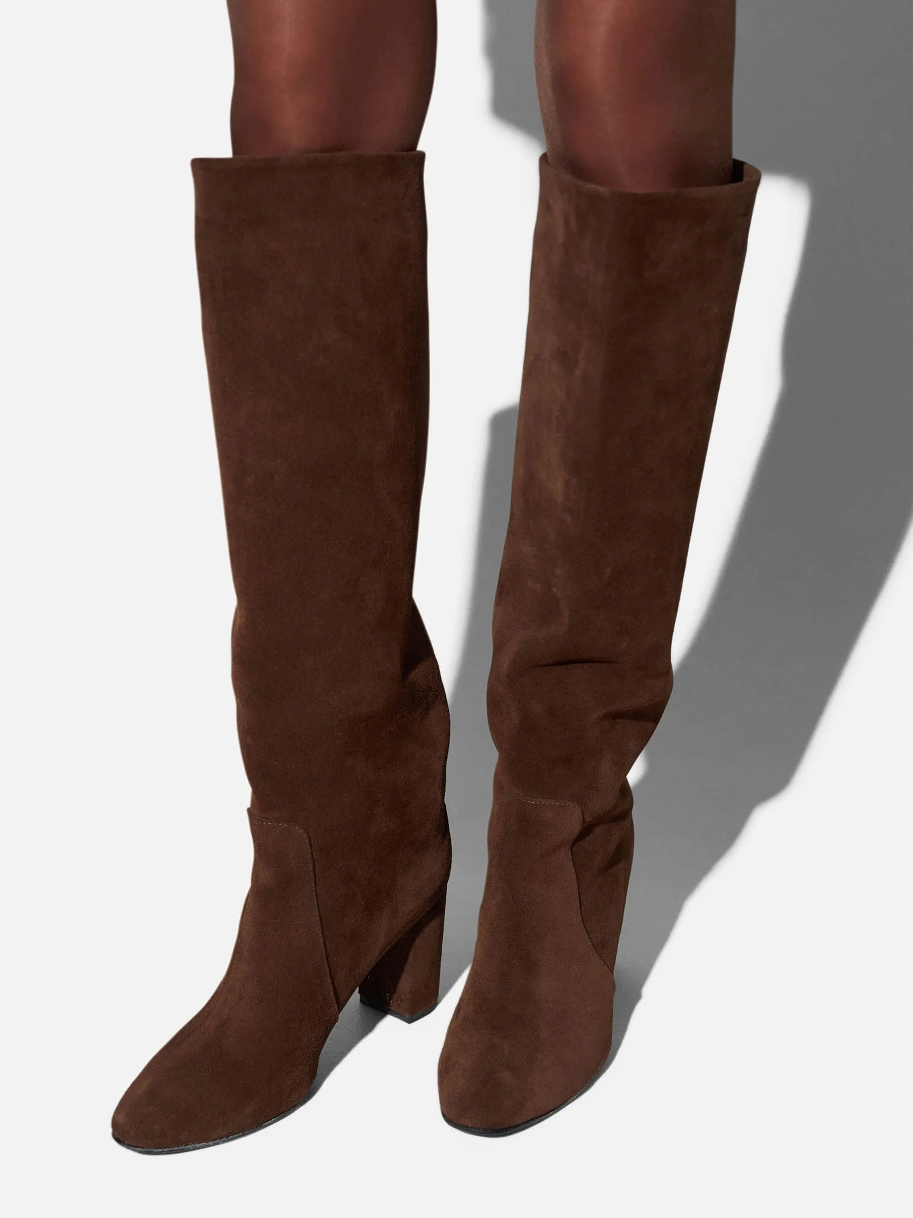 Laars Dames Hoog Leer Roman Suede Donker Bruin