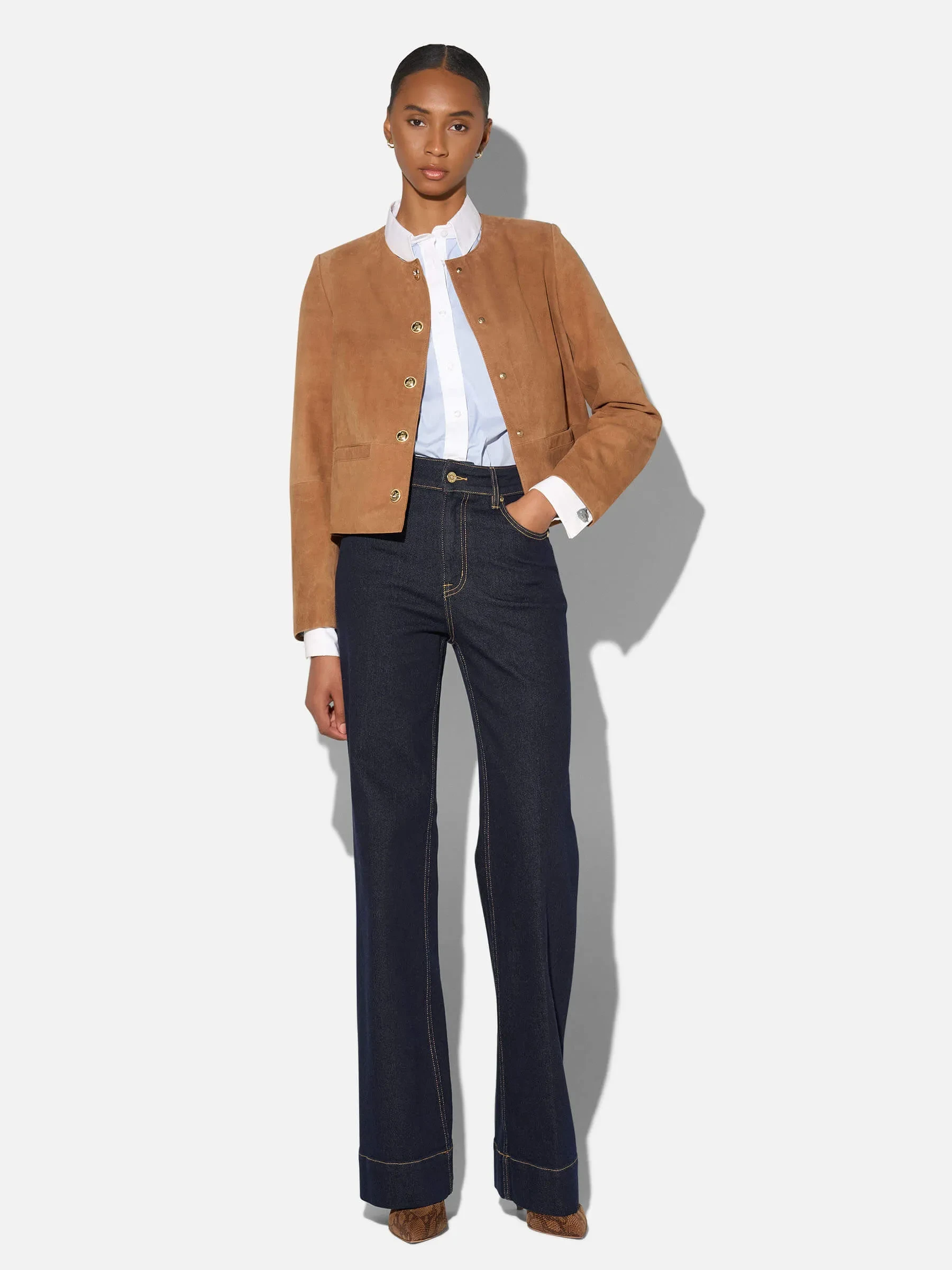 Leren Blazer Jack Gouden Drukknopen Laurent Suede Cognac