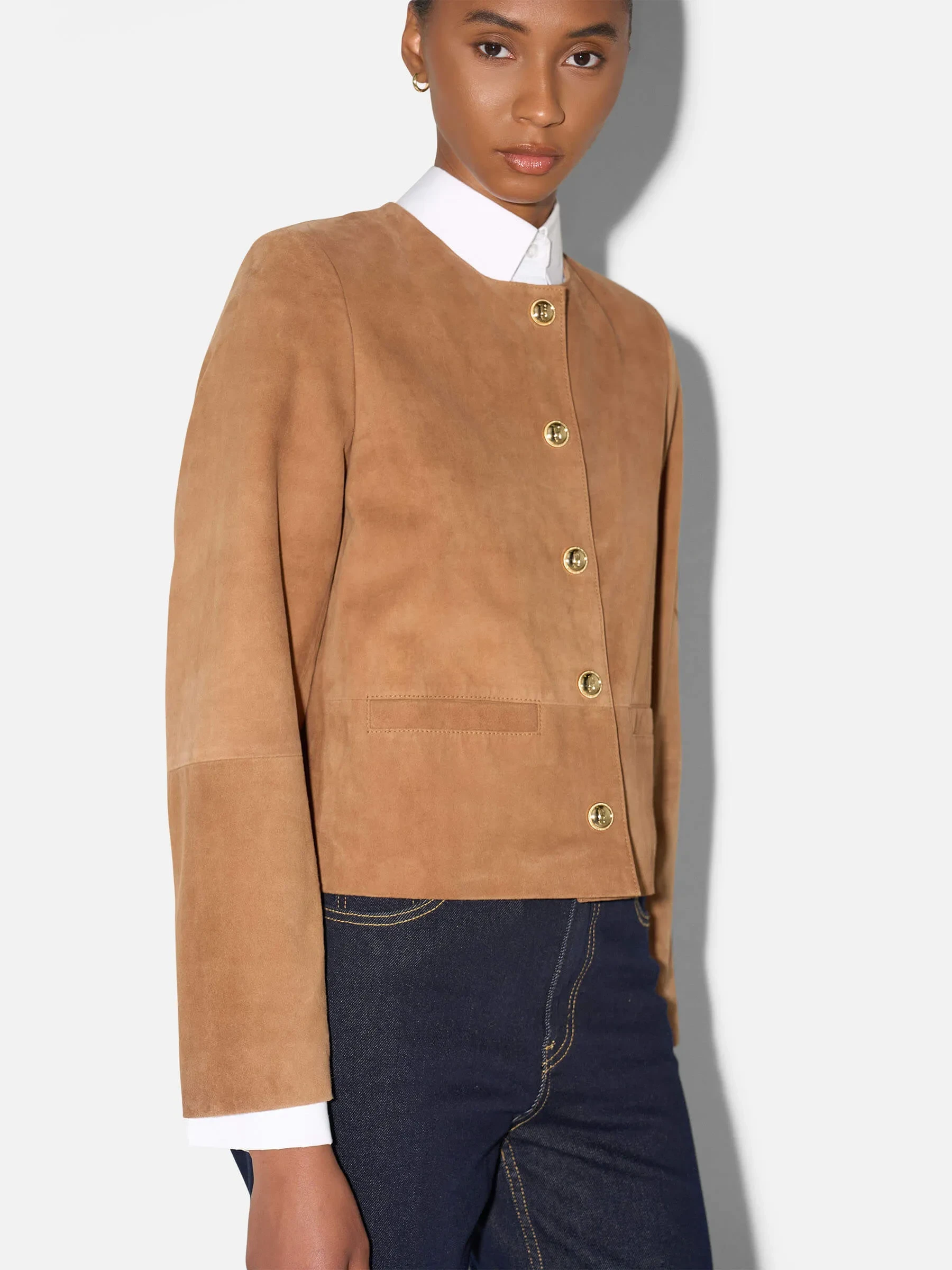 Leren Blazer Jack Gouden Drukknopen Laurent Suede Cognac