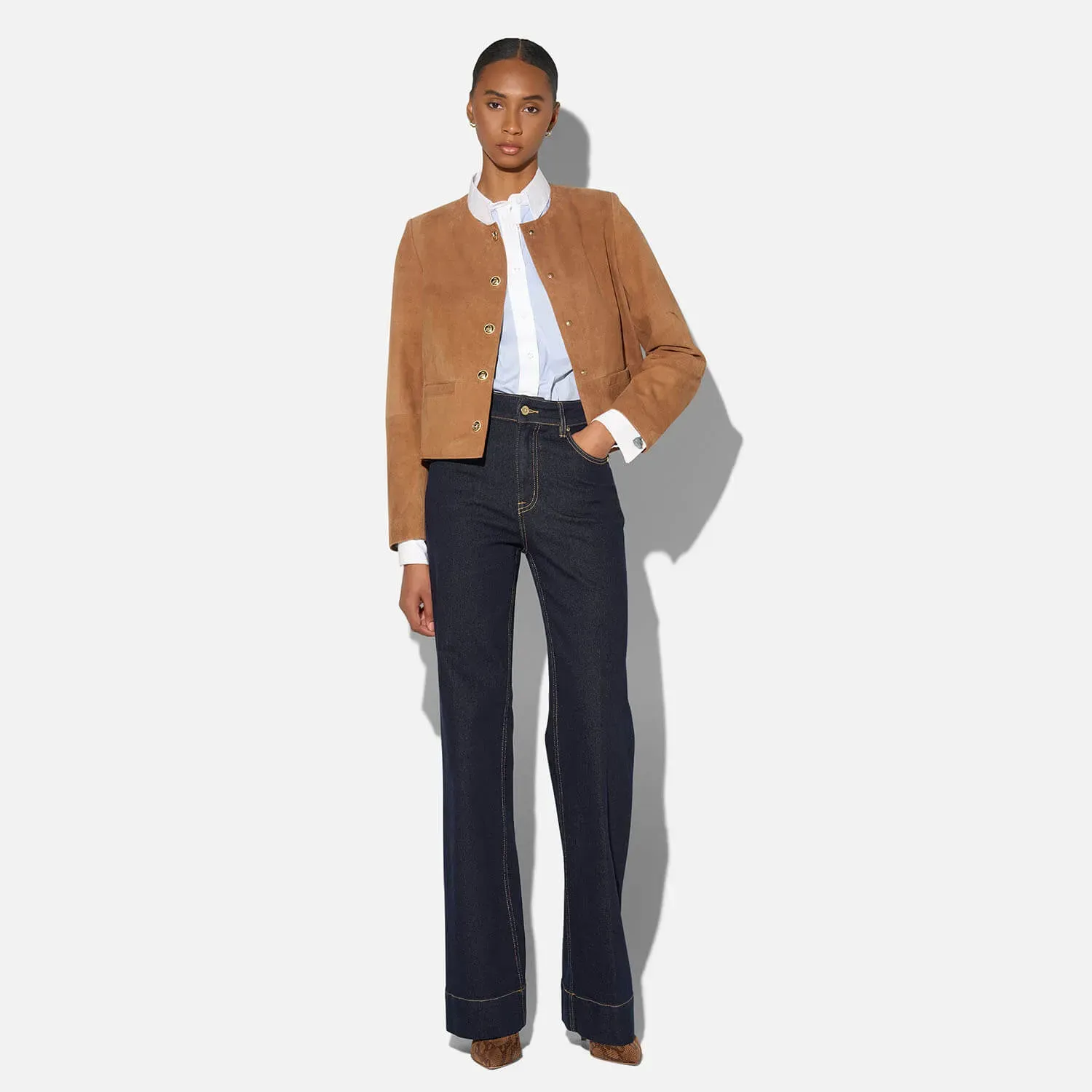 Leren Blazer Jack Gouden Drukknopen Laurent Suede Cognac