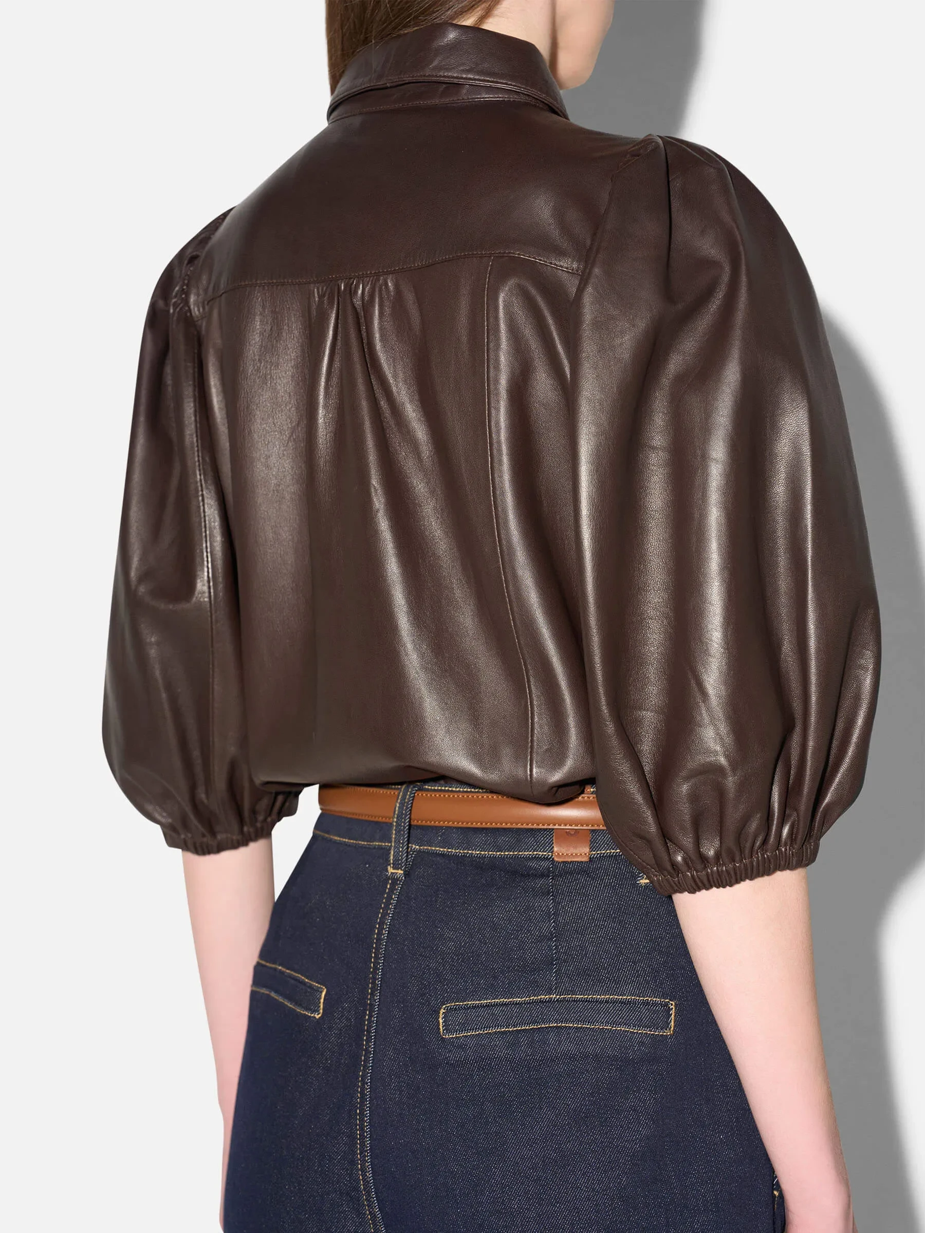 Leren Blouse Dames Denim Pofmouw Lars Bruin