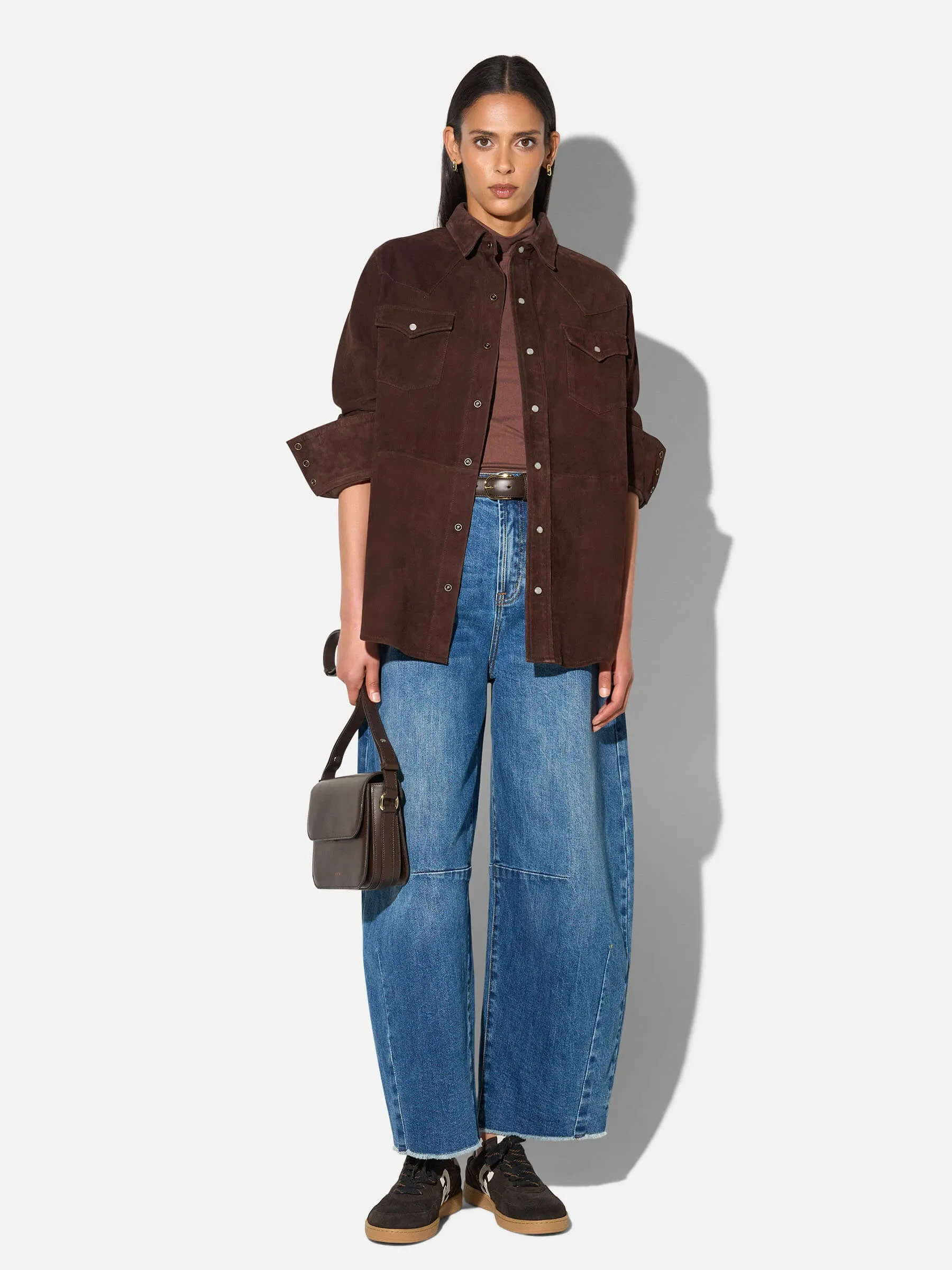Leren Blouse Dames Levi Suede Bruin