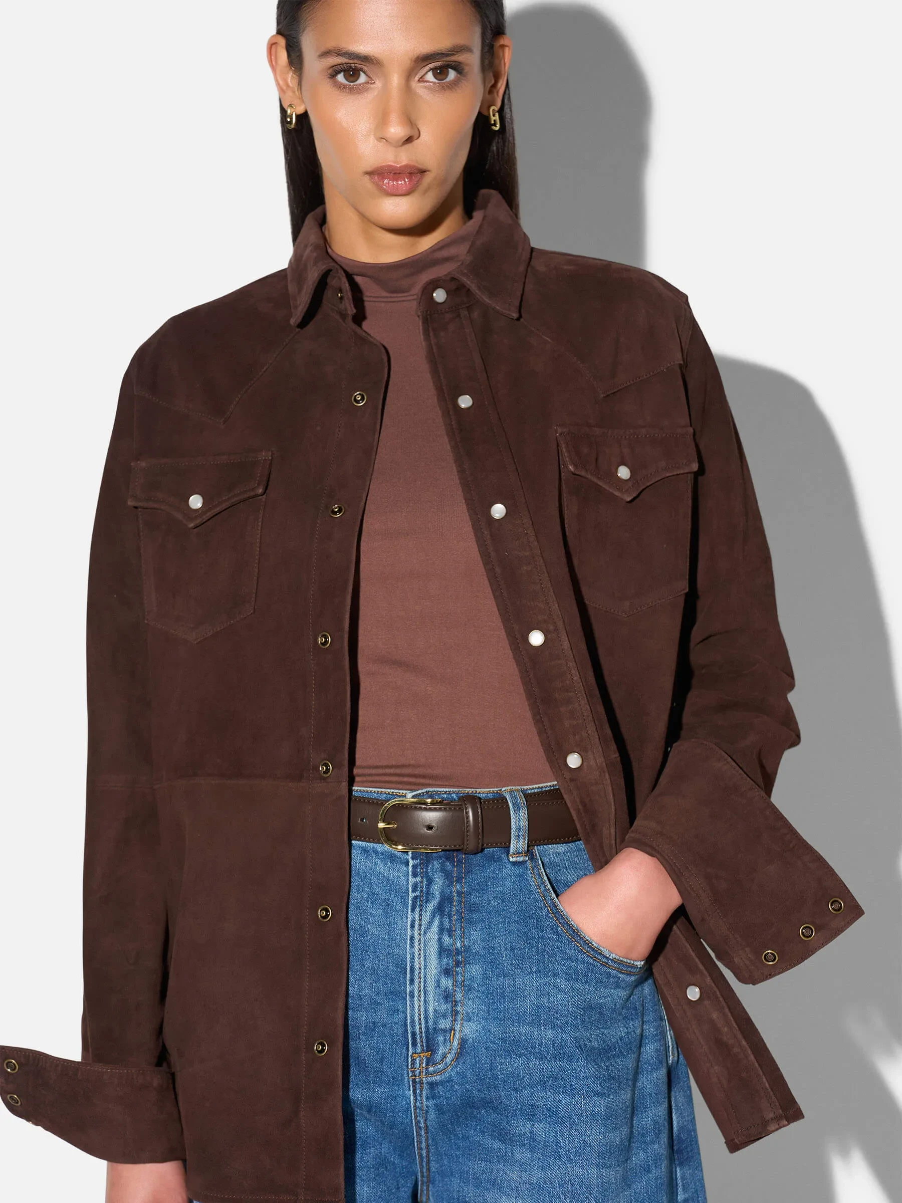 Leren Blouse Dames Levi Suede Bruin