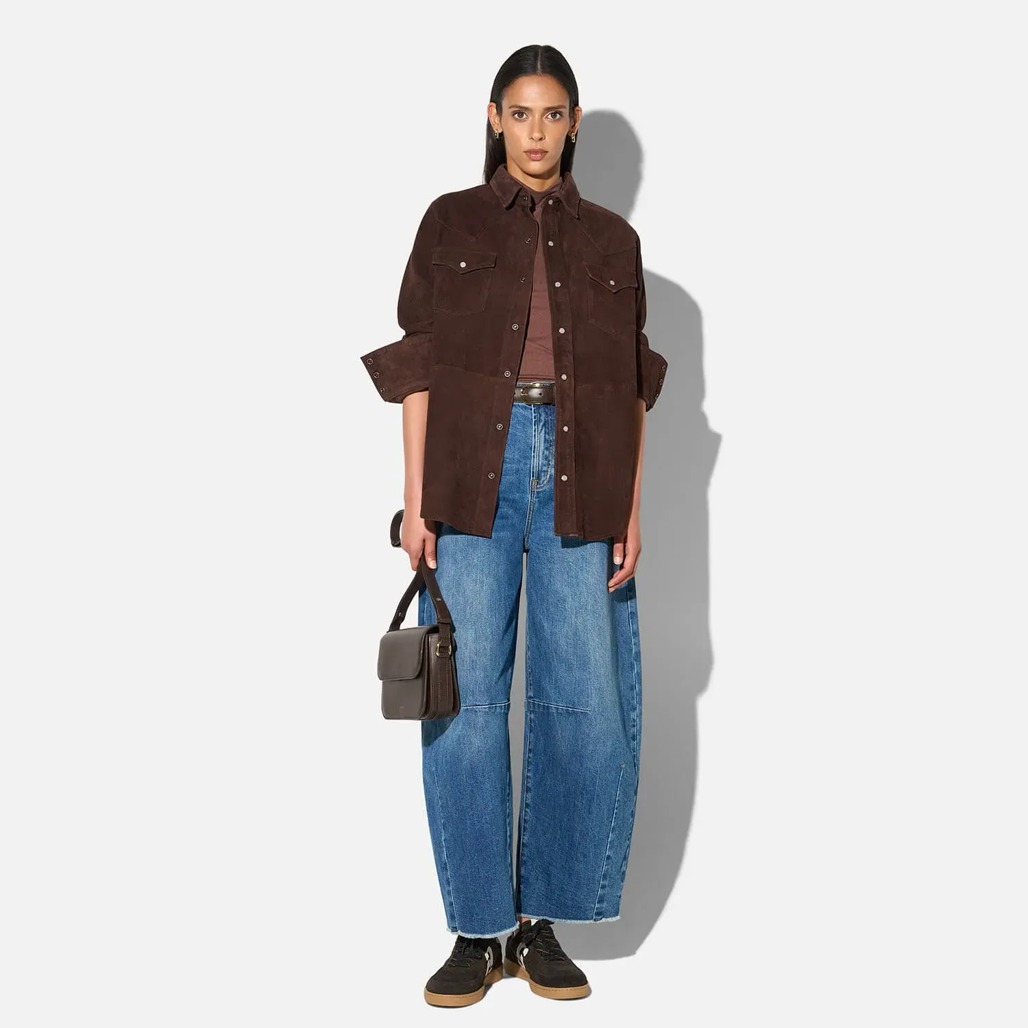 Leren Blouse Dames Levi Suede Bruin