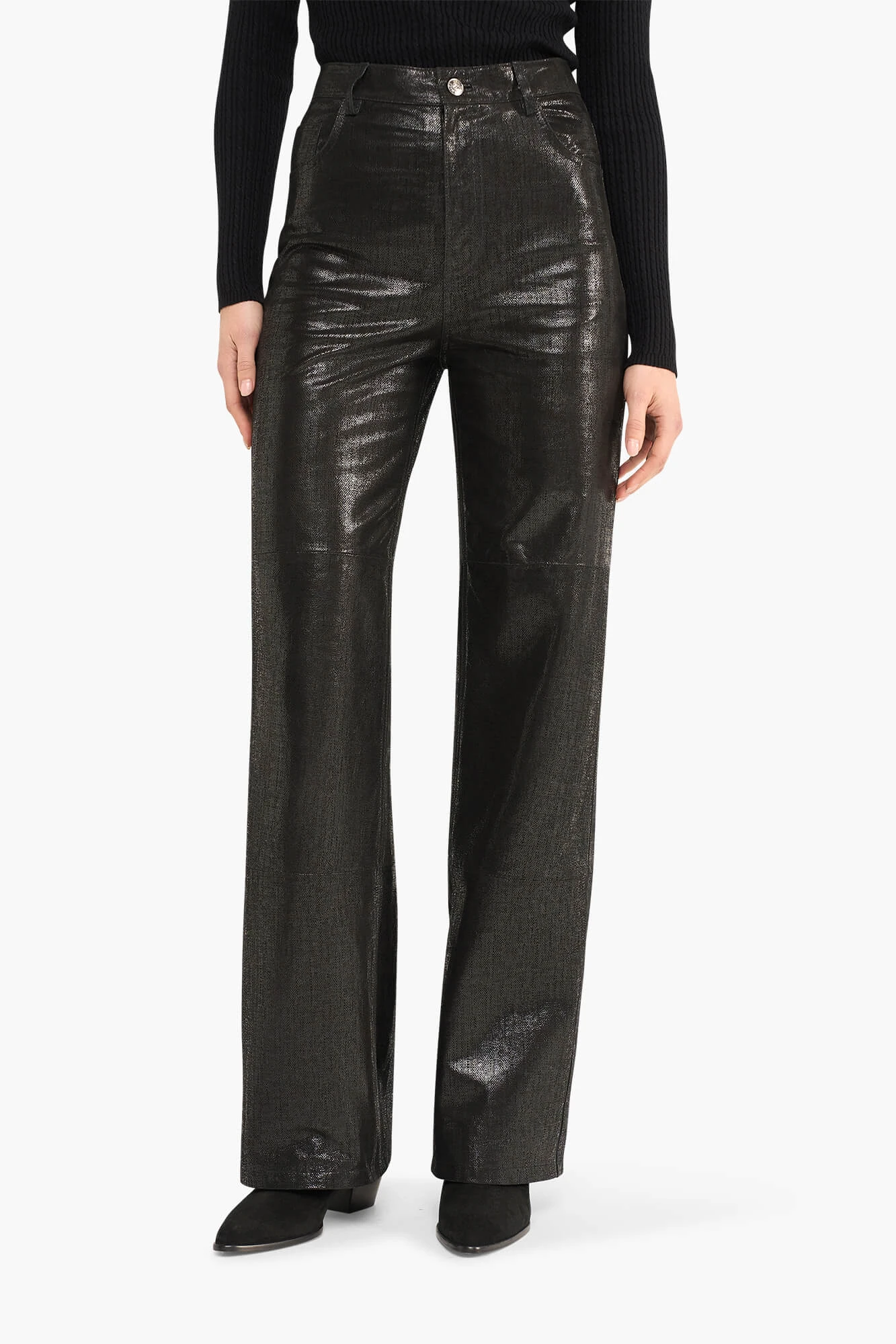 Leren Broek Dames Rechte Pijp Jason Metallic Zwart
