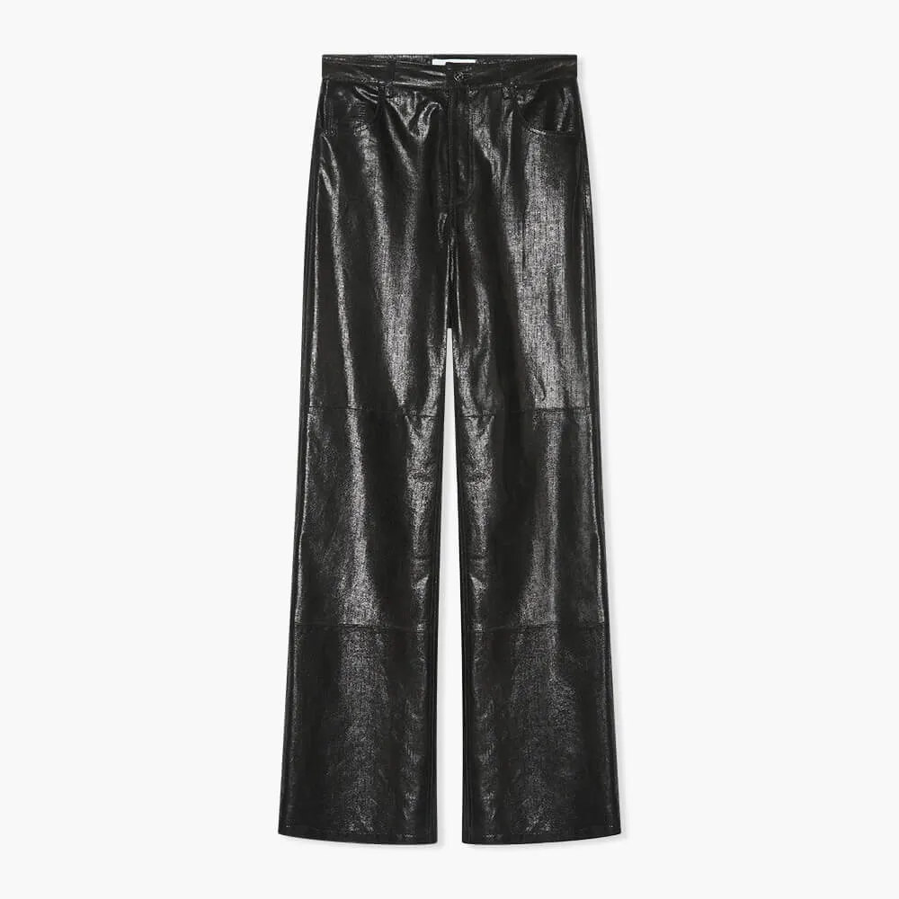 Leren Broek Dames Rechte Pijp Jason Metallic Zwart