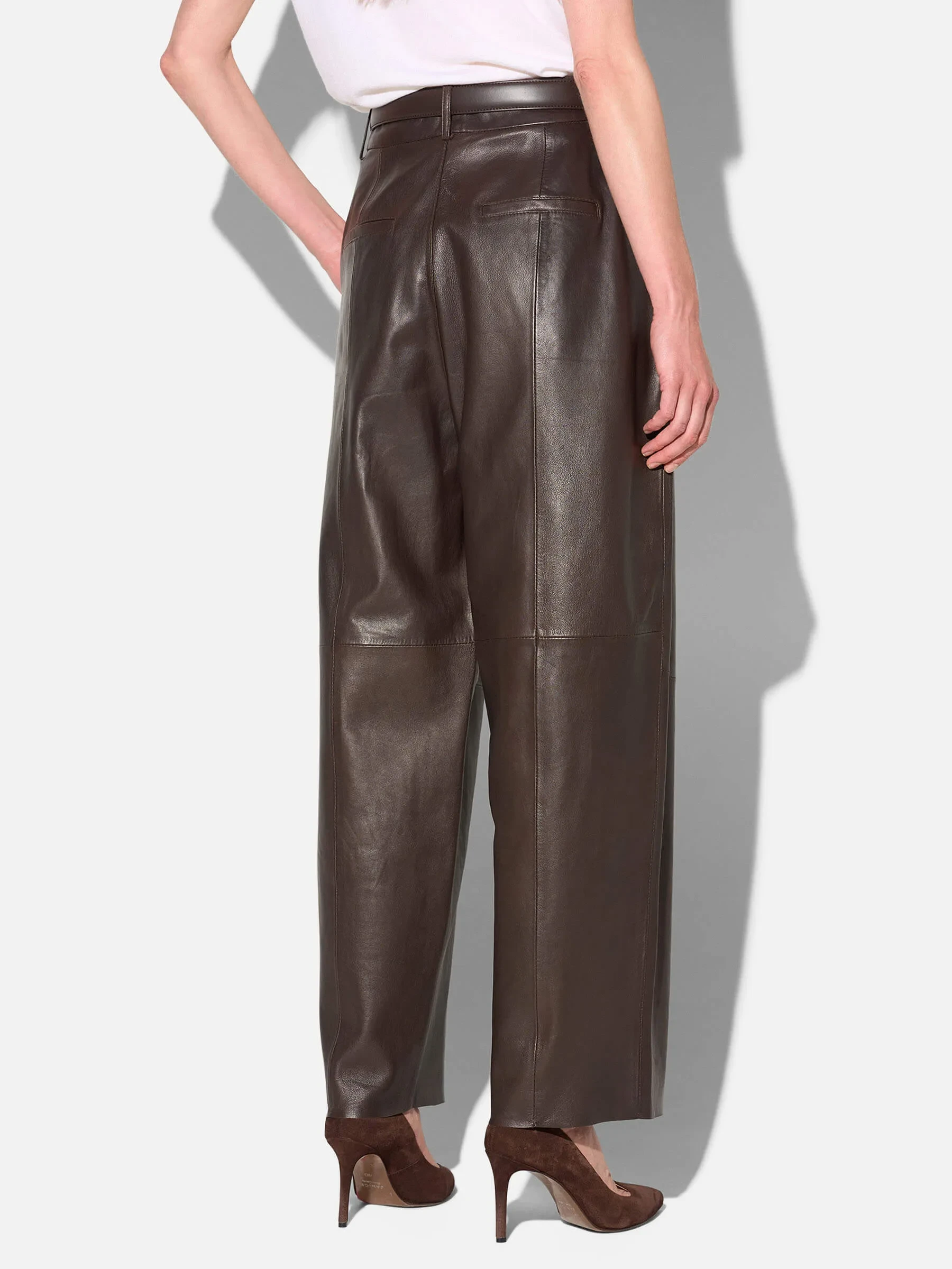 Leren Dames Broek Steekzakken Barrel Balti Bruin