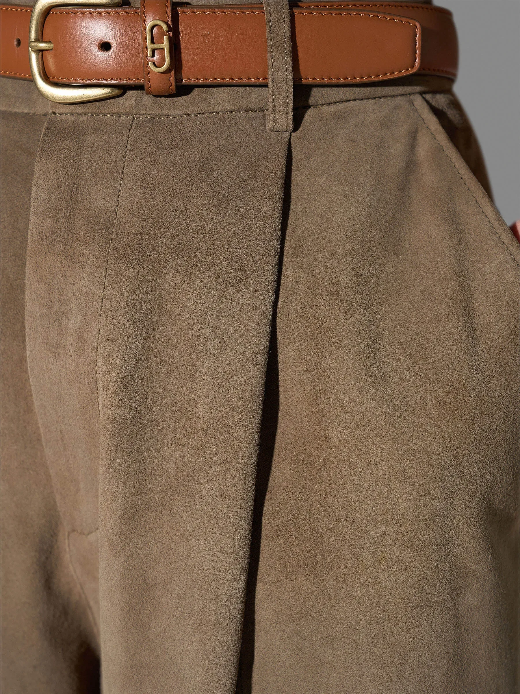 Leren Dames Broek Steekzakken Barrel Balti Groen Suede