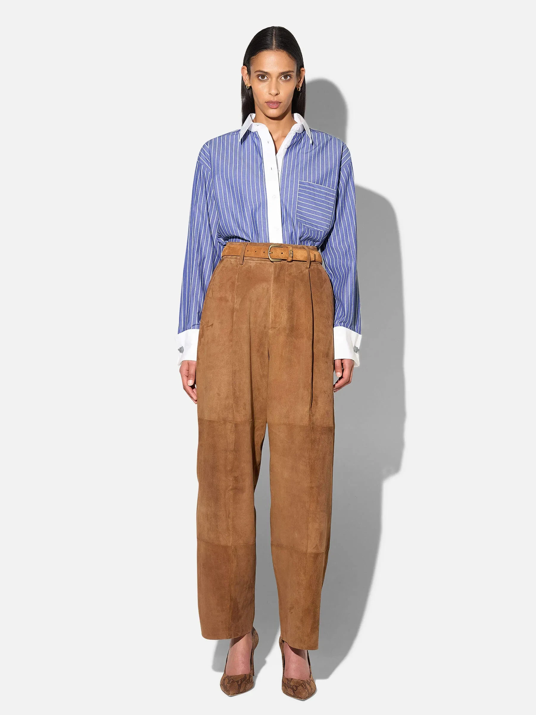 Leren Dames Broek Steekzakken Barrel Balti Tabacco Suede