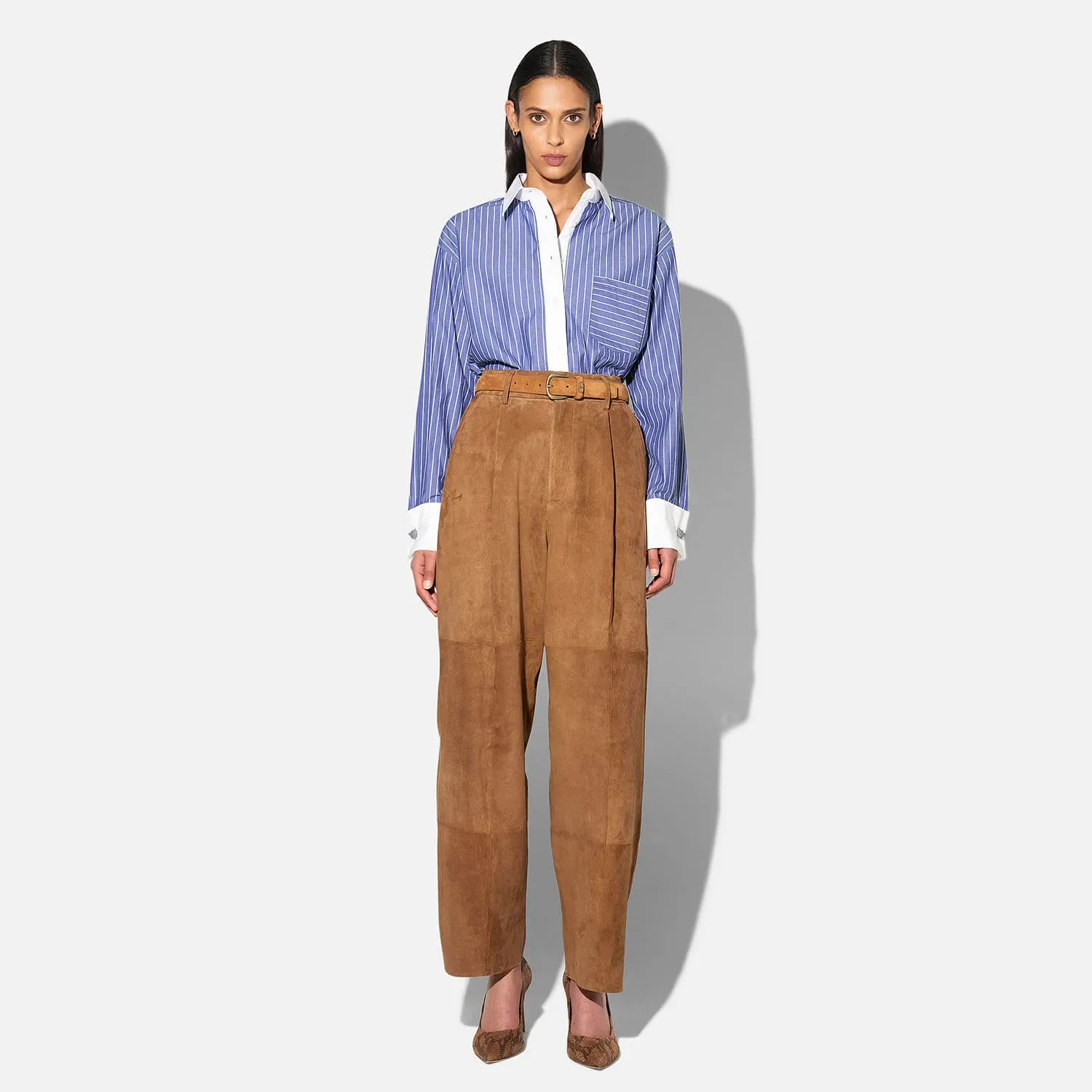 Leren Dames Broek Steekzakken Barrel Balti Tabacco Suede