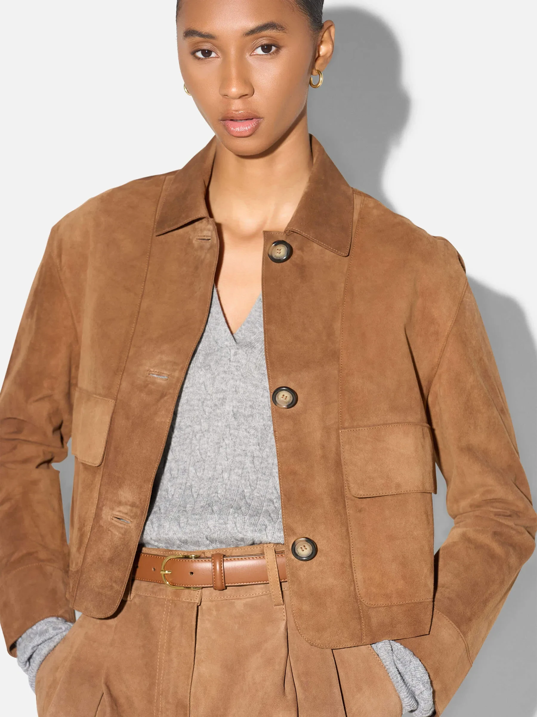 Leren Dames Jack Knopen William Suede Cognac