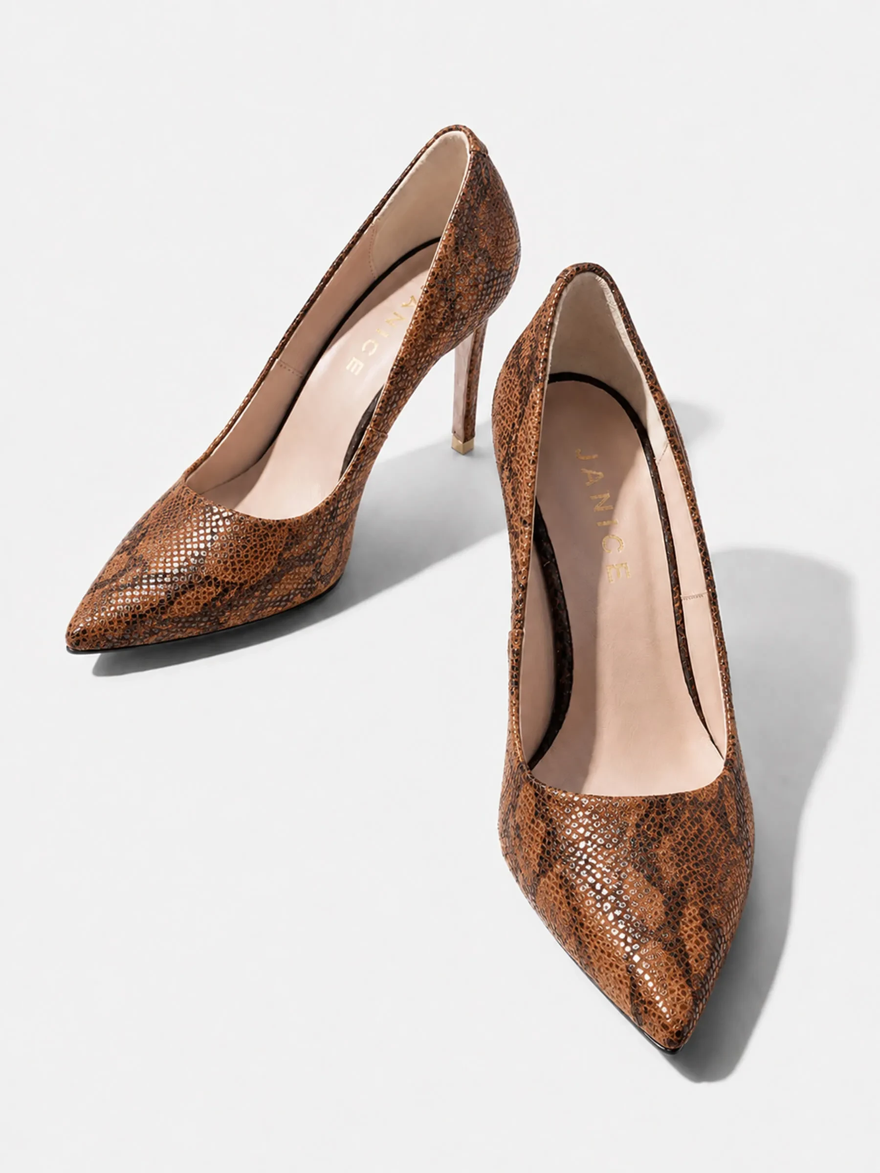 Leren Dames Pumps Dean Slangenprint Bruin