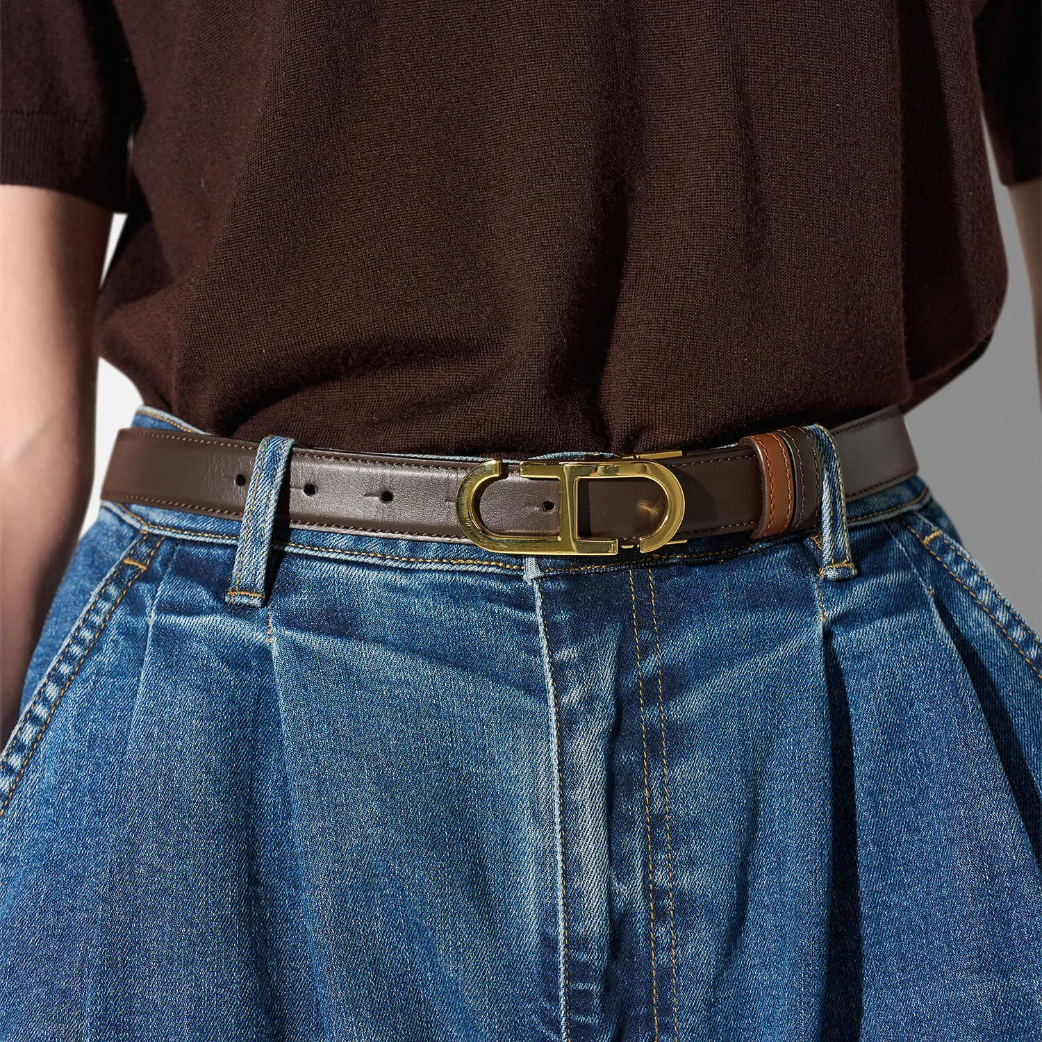 Leren Dames Riem Reversible Brass Trophy Tabacco Bruin