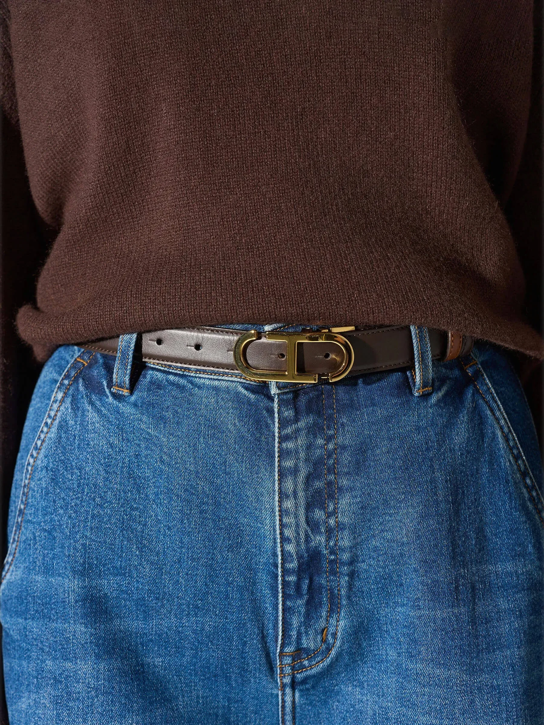 Leren Dames Riem Reversible Goud Trophy Tabacco Bruin