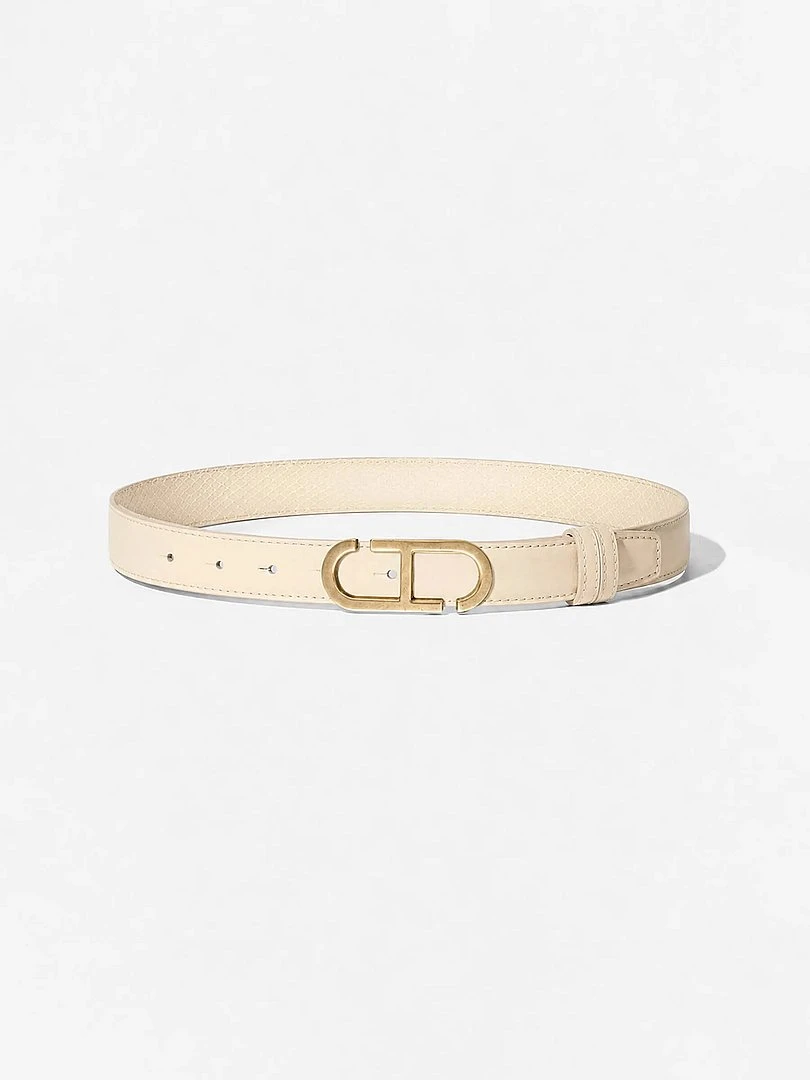 Leren Dames Riem Reversible Off White Creme Brass Trophy Buckle