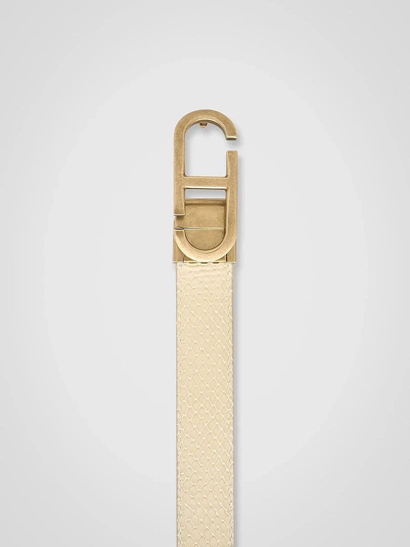 Leren Dames Riem Reversible Off White Creme Brass Trophy Buckle