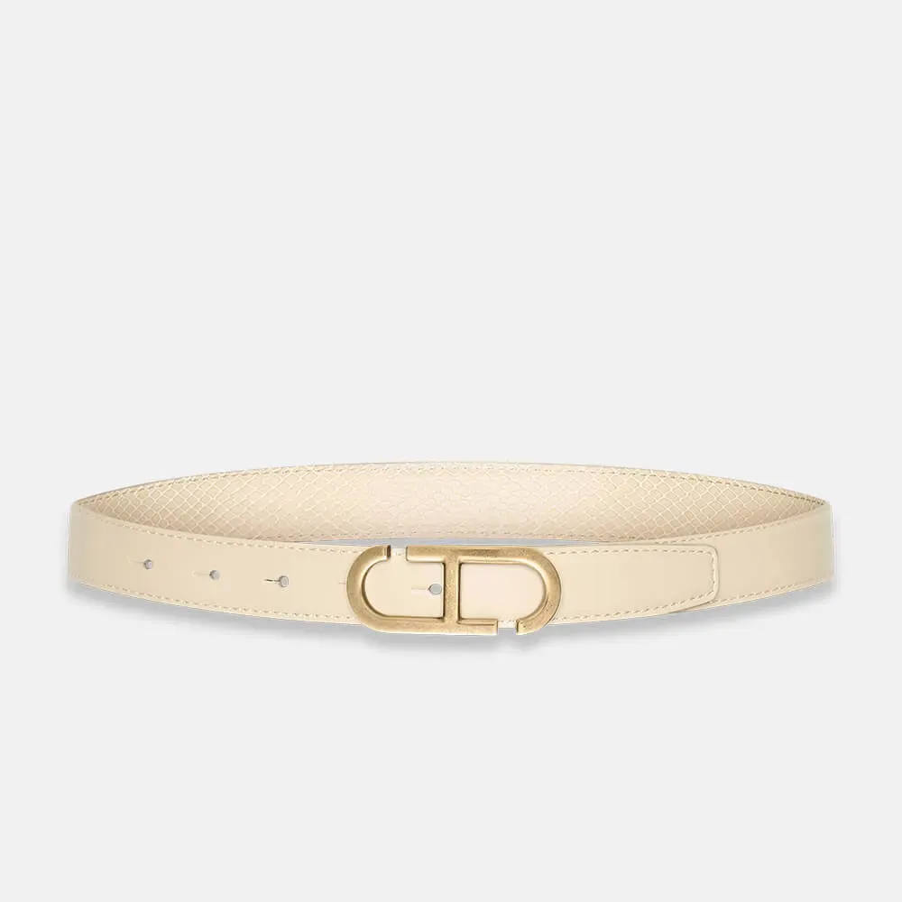 Leren Dames Riem Reversible Off White Creme Brass Trophy Buckle