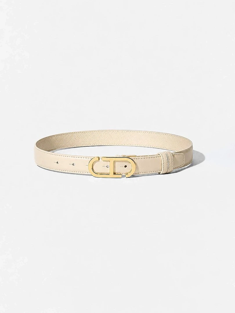 Leren Dames Riem Reversible Off White Creme Goud Trophy Buckle