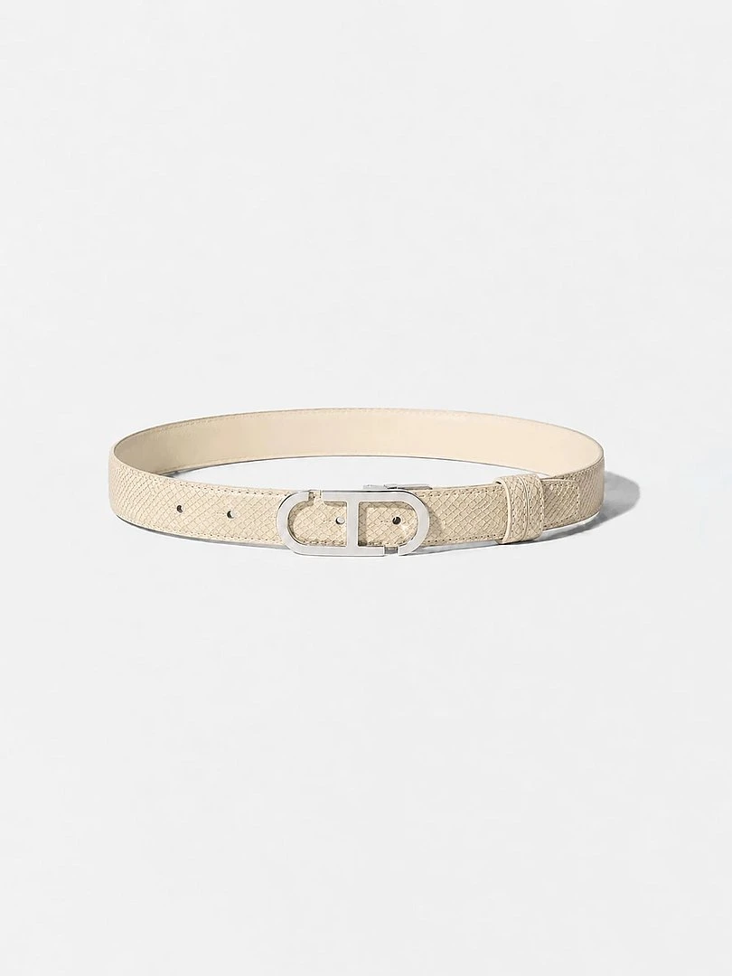 Leren Dames Riem Reversible Off White Creme Zilver Trophy Buckle