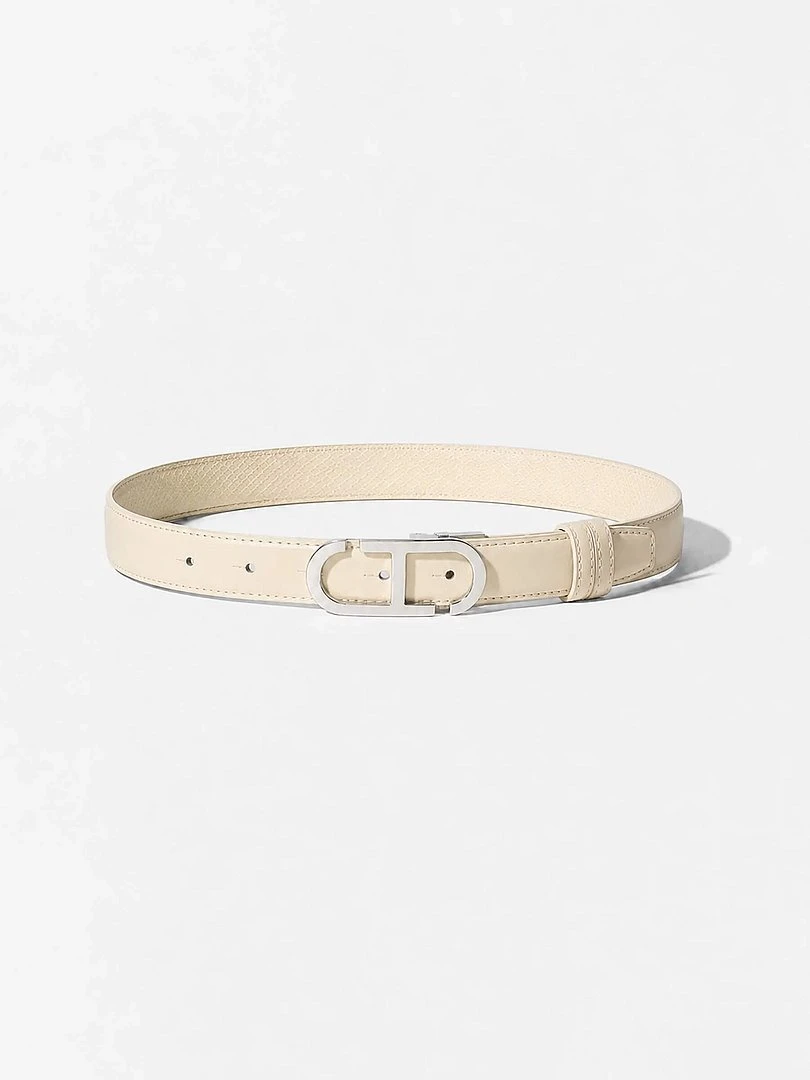 Leren Dames Riem Reversible Off White Creme Zilver Trophy Buckle