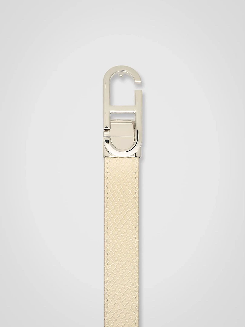 Leren Dames Riem Reversible Off White Creme Zilver Trophy Buckle