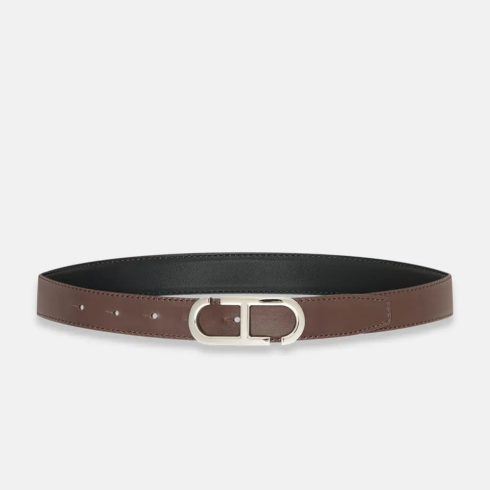 Leren Dames Riem Reversible Zwart Bruin Zilver Trophy Buckle