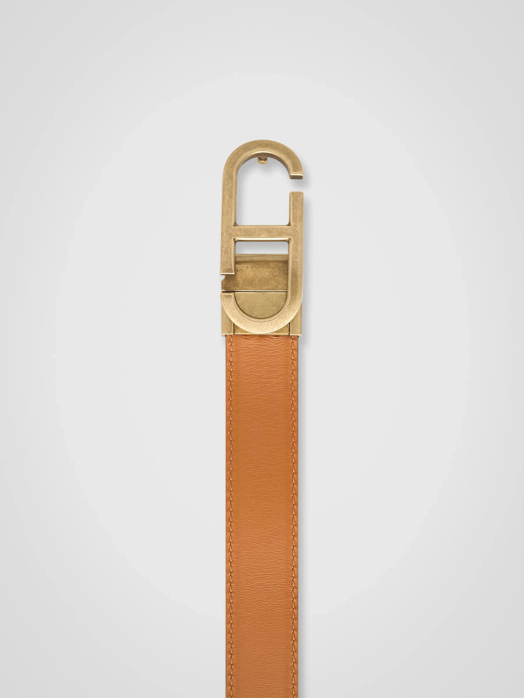 Leren Dames Riem Reversible Zwart Camel Brass Trophy Buckle