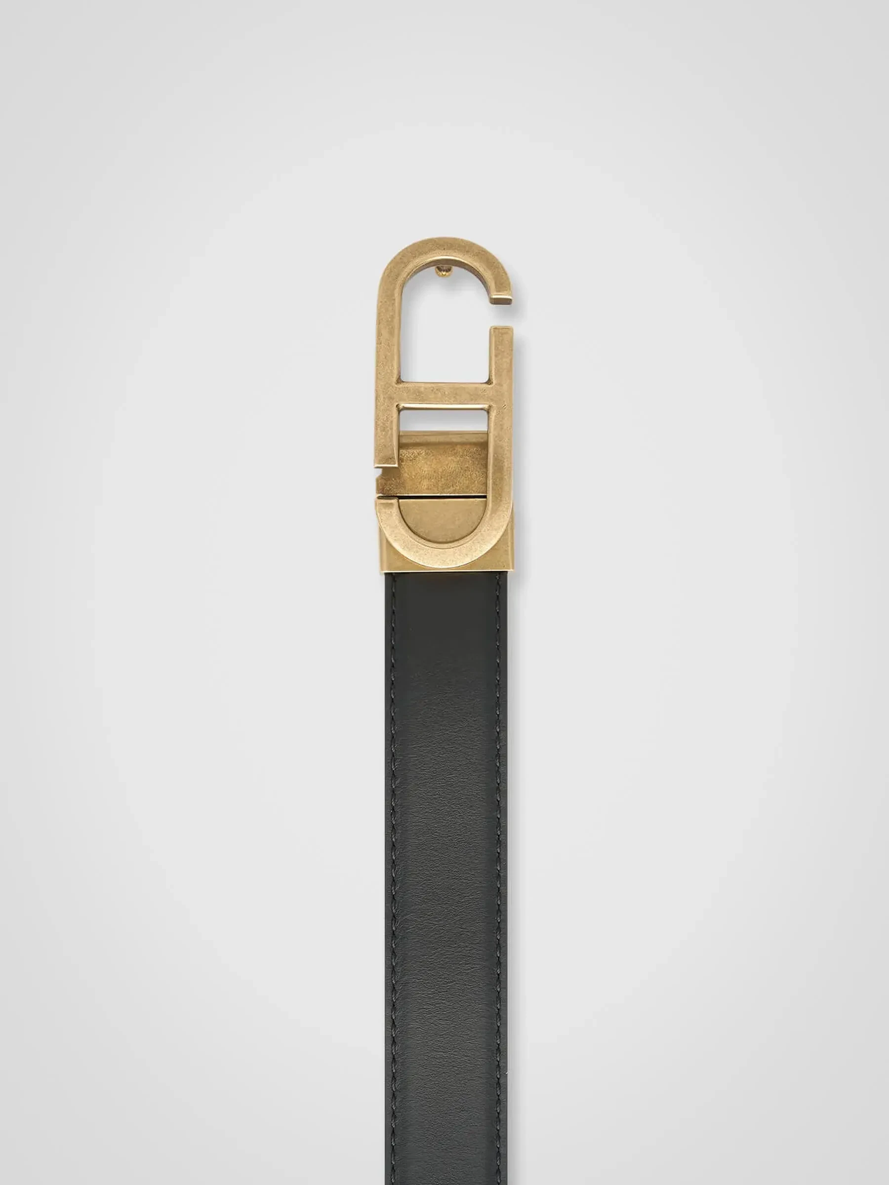 Leren Dames Riem Reversible Zwart Camel Brass Trophy Buckle