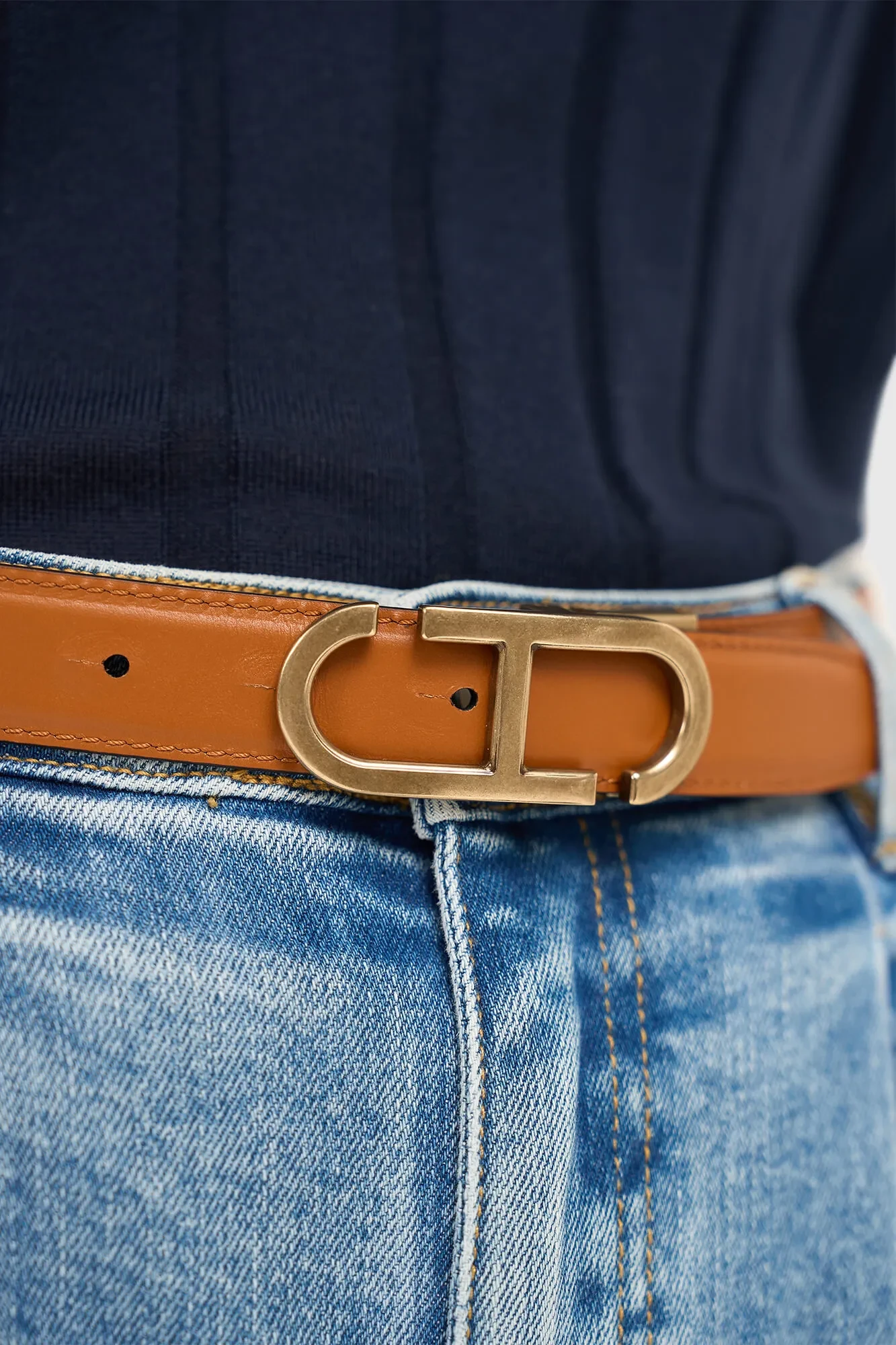 Leren Dames Riem Reversible Zwart Camel Brass Trophy Buckle