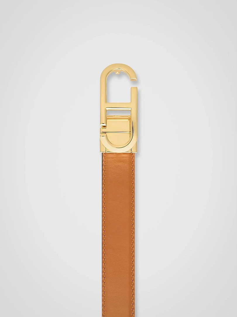 Leren Dames Riem Reversible Zwart Camel Goud Trophy Buckle