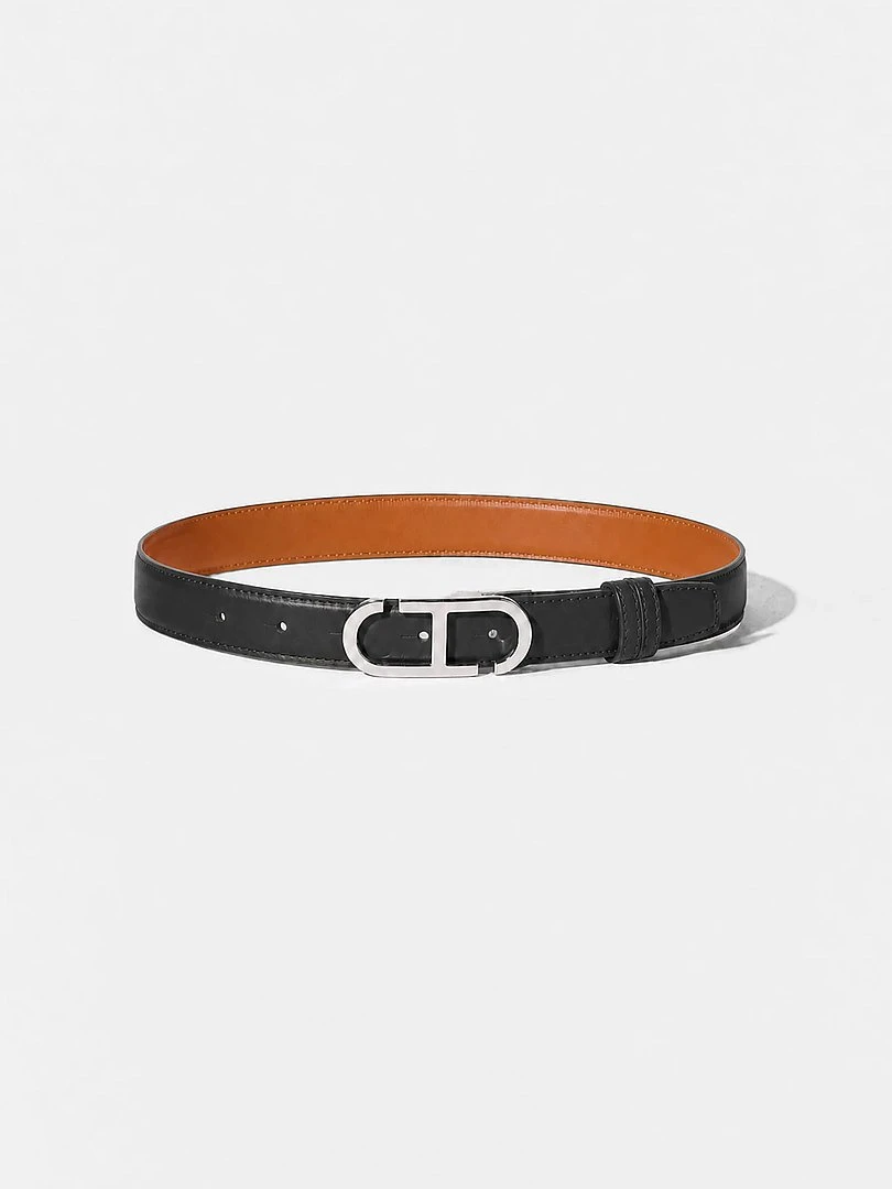 Leren Dames Riem Reversible Zwart Camel Zilver Trophy Buckle