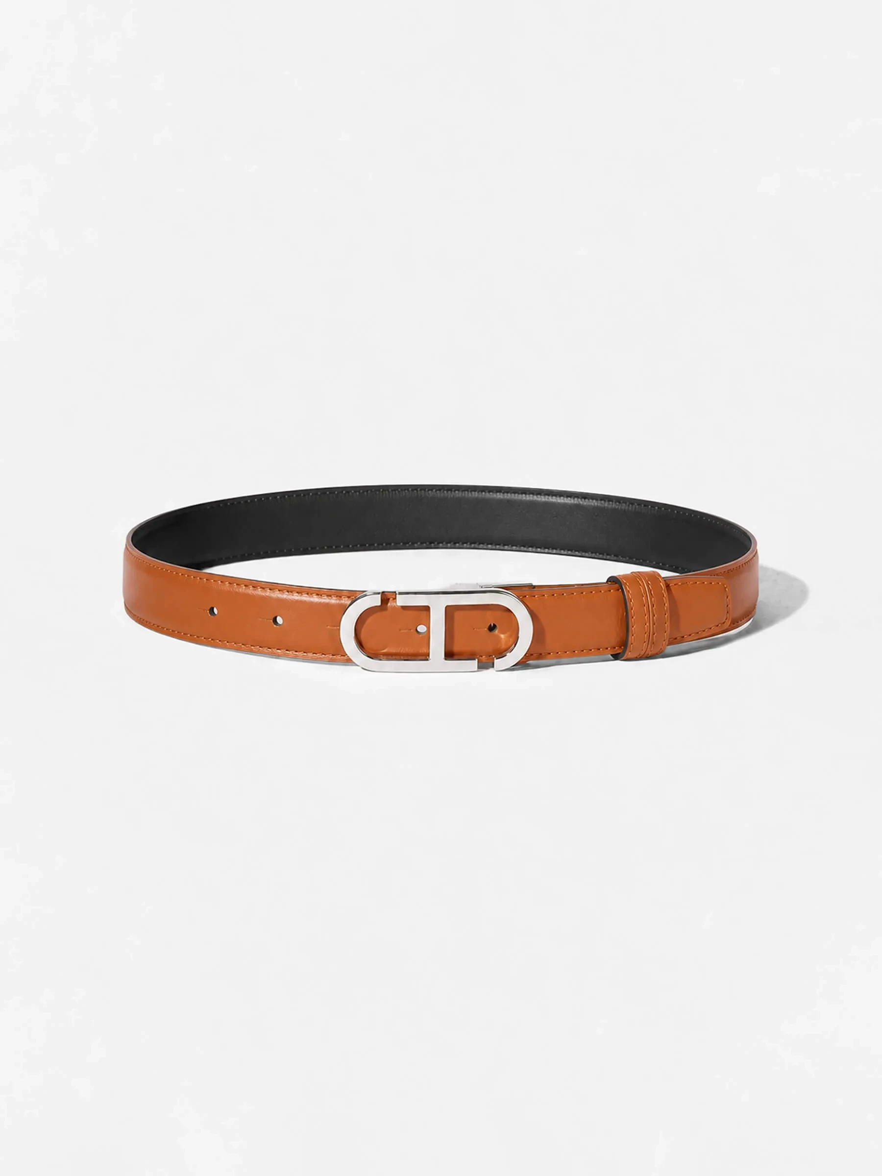 Leren Dames Riem Reversible Zwart Camel Zilver Trophy Buckle