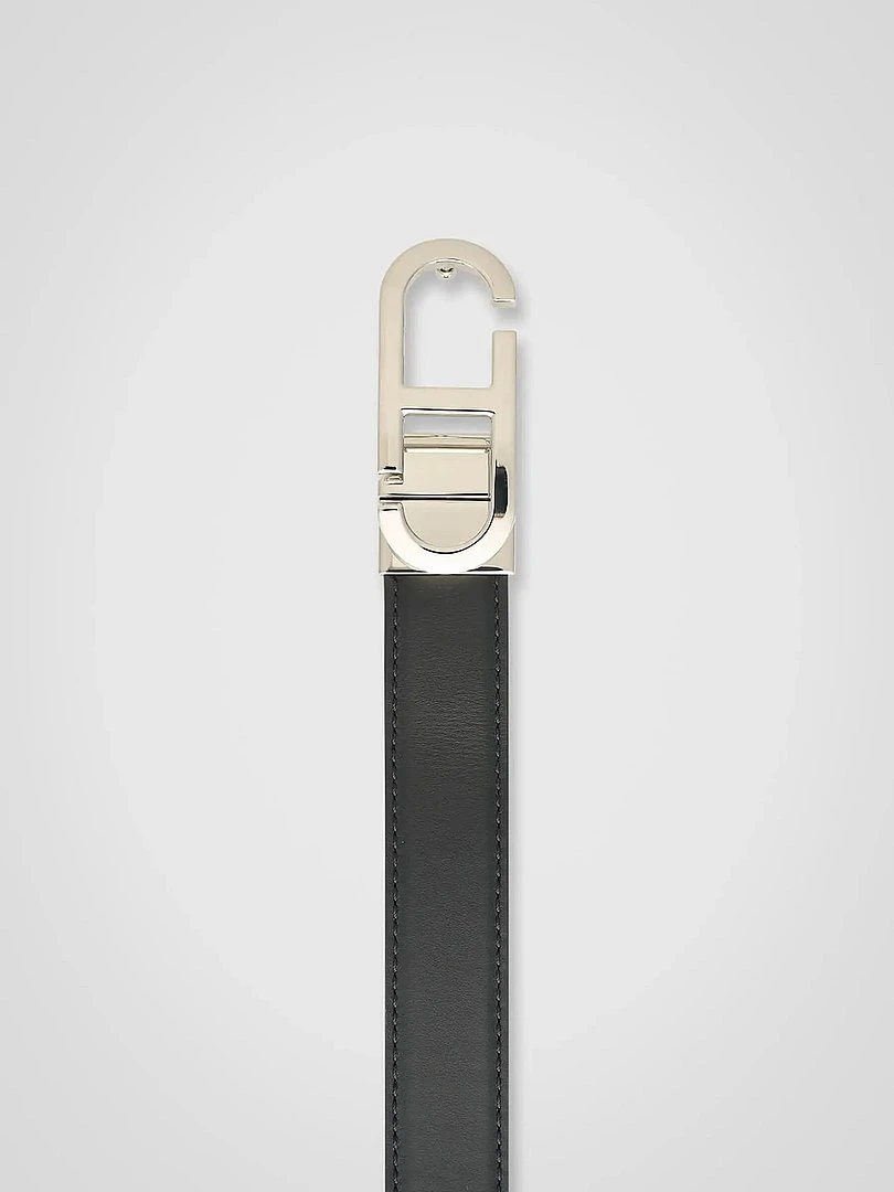 Leren Dames Riem Reversible Zwart Camel Zilver Trophy Buckle