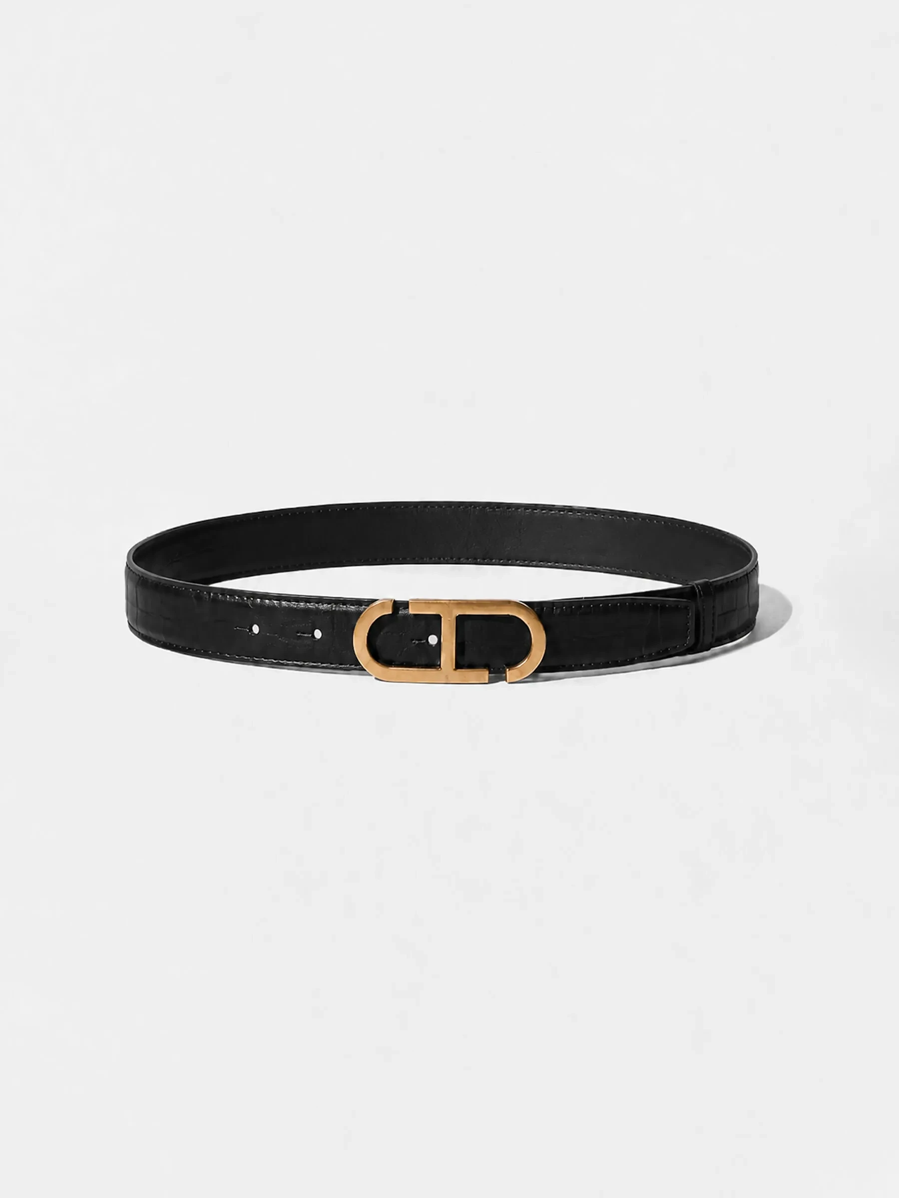 Leren Dames Riem Reversible Zwart Croco Brass Trophy Buckle
