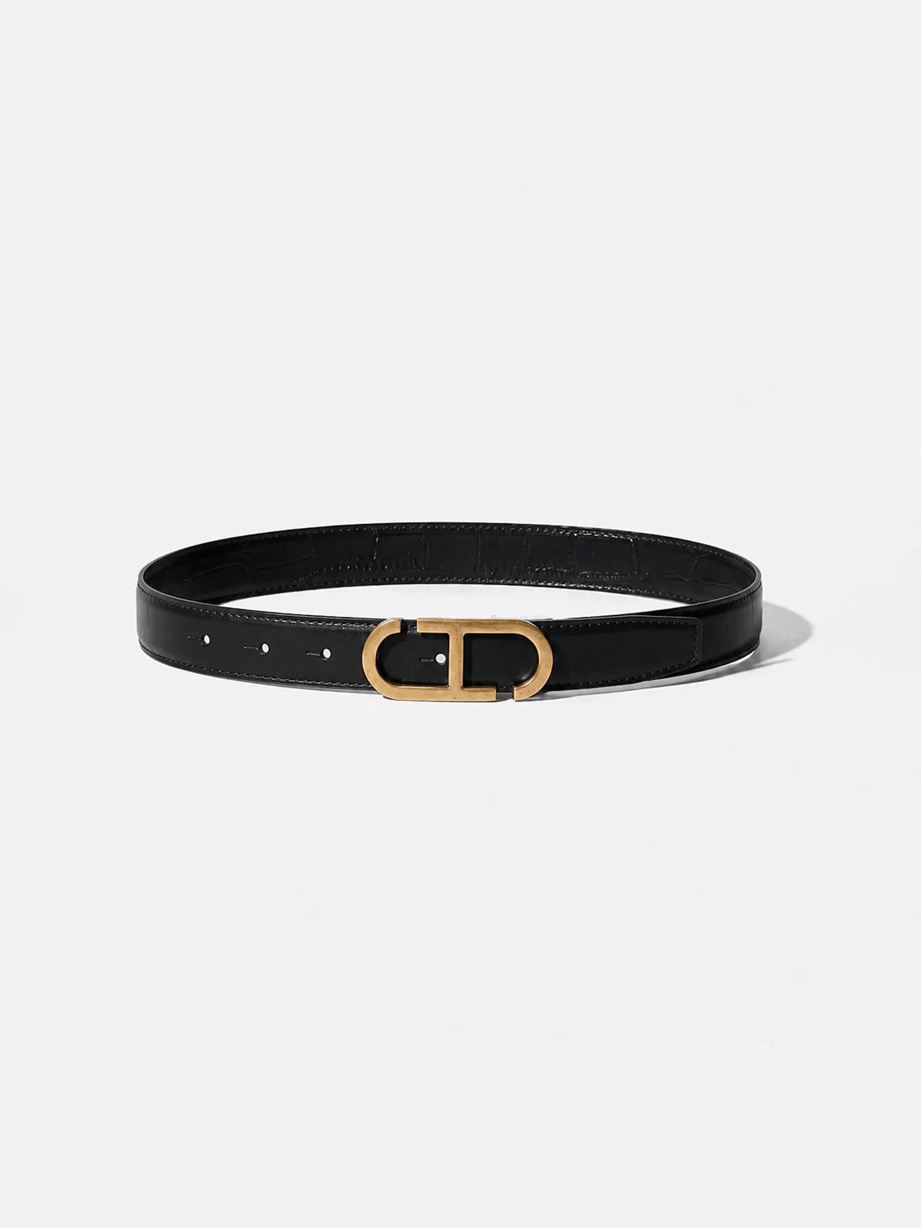Leren Dames Riem Reversible Zwart Croco Brass Trophy Buckle