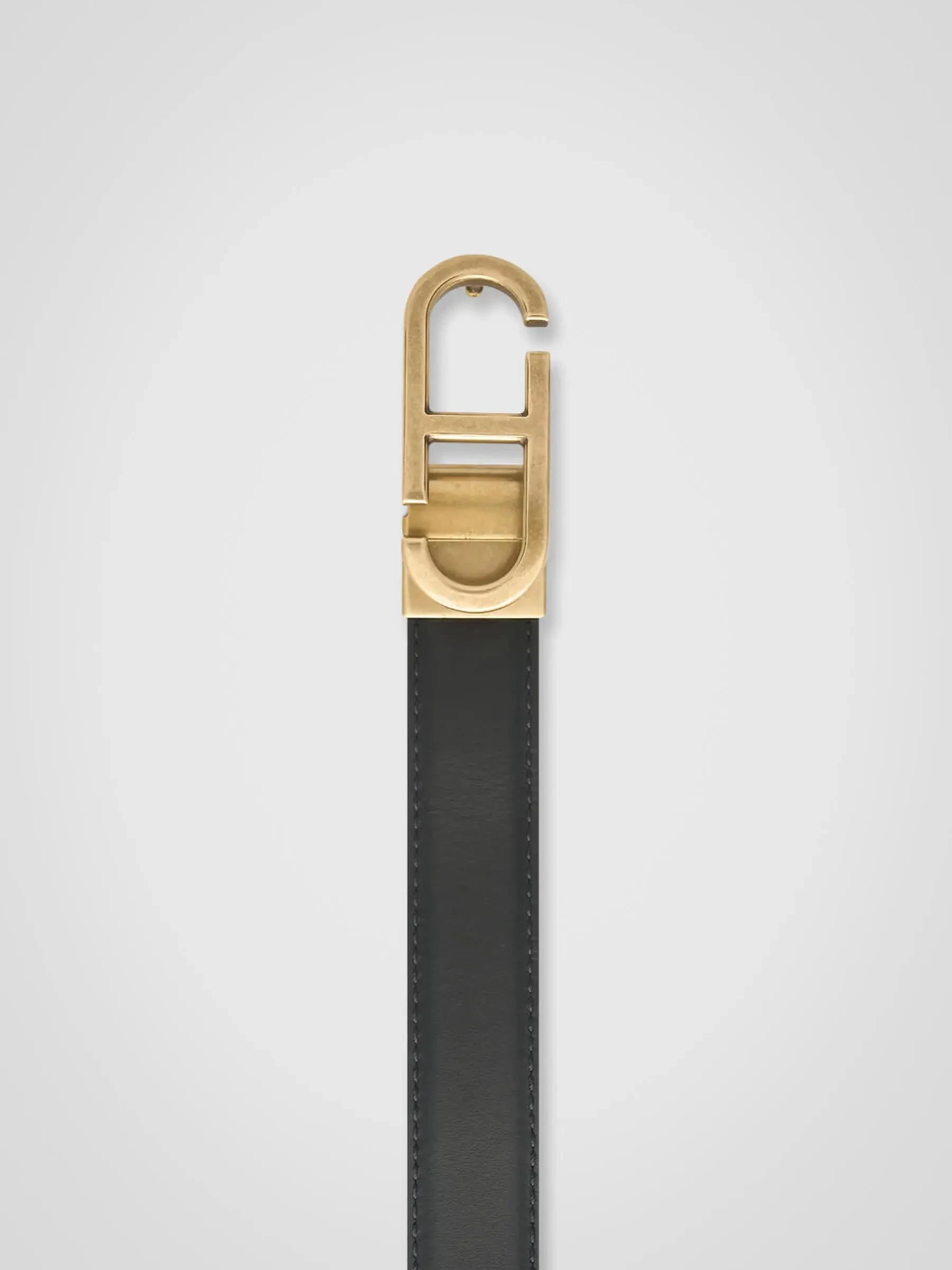Leren Dames Riem Reversible Zwart Croco Brass Trophy Buckle