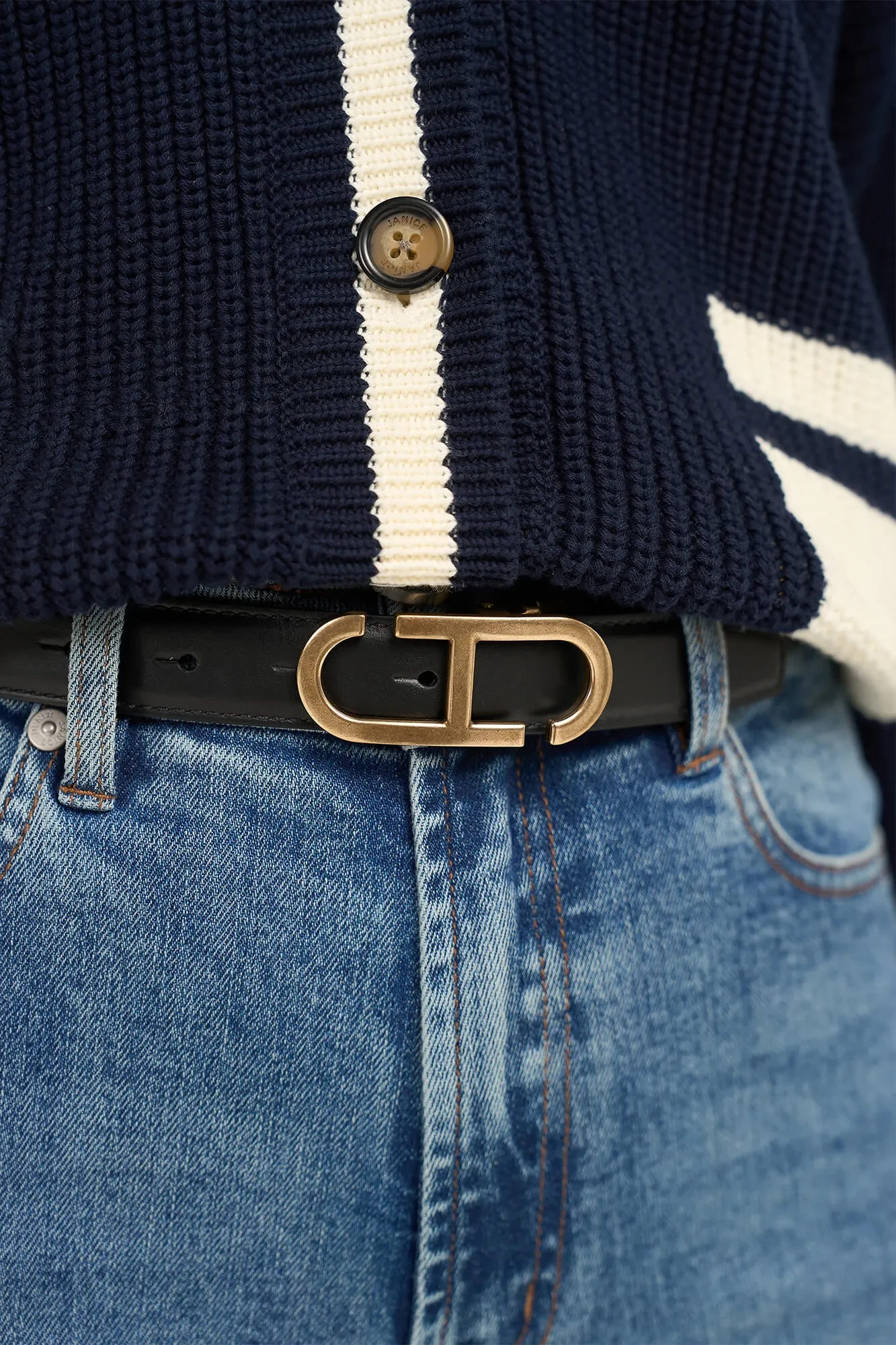 Leren Dames Riem Reversible Zwart Croco Brass Trophy Buckle
