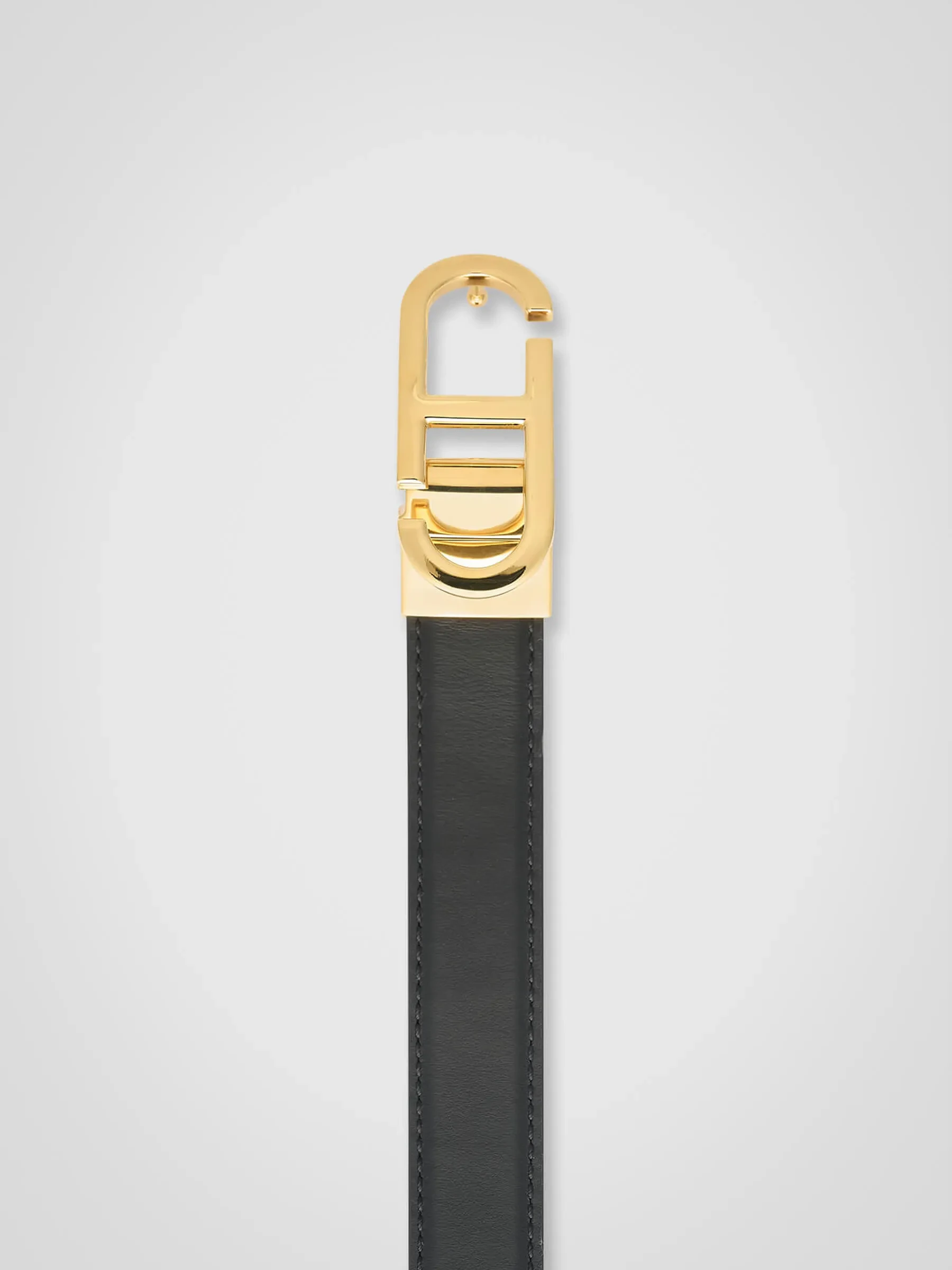 Leren Dames Riem Reversible Zwart Croco Goud Trophy Buckle