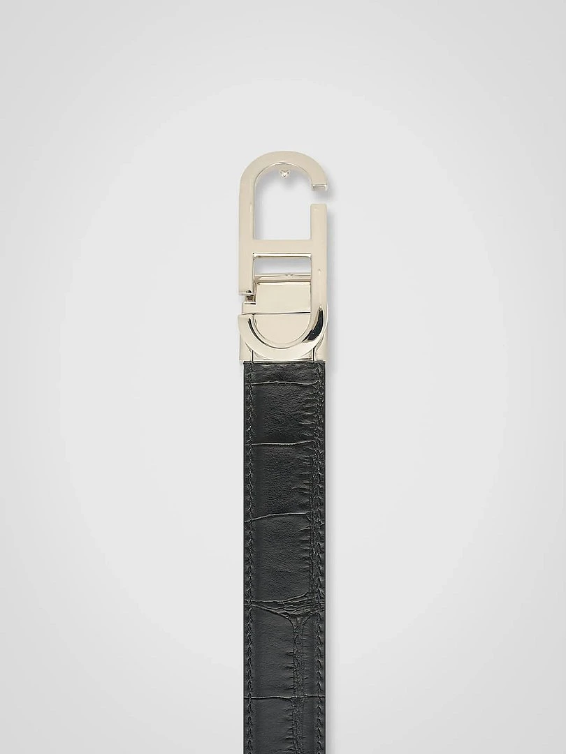 Leren Dames Riem Reversible Zwart Croco Zilver Trophy Buckle