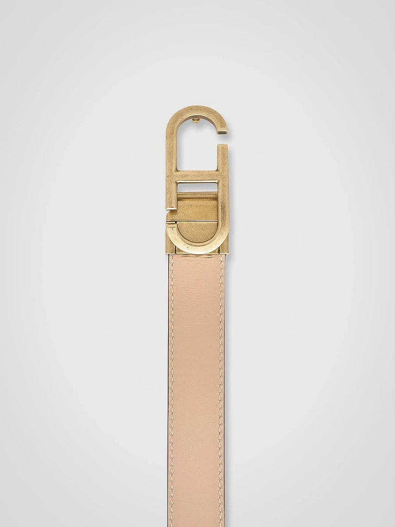 Leren Dames Riem Reversible Zwart Taupe Brass Trophy Buckle