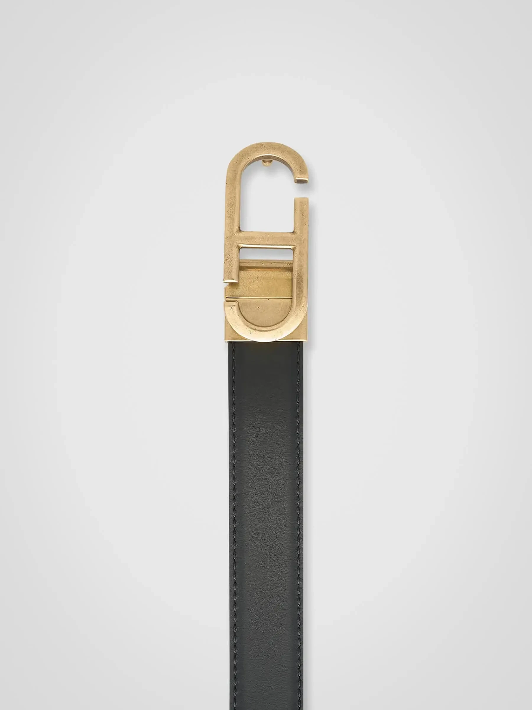 Leren Dames Riem Reversible Zwart Taupe Brass Trophy Buckle