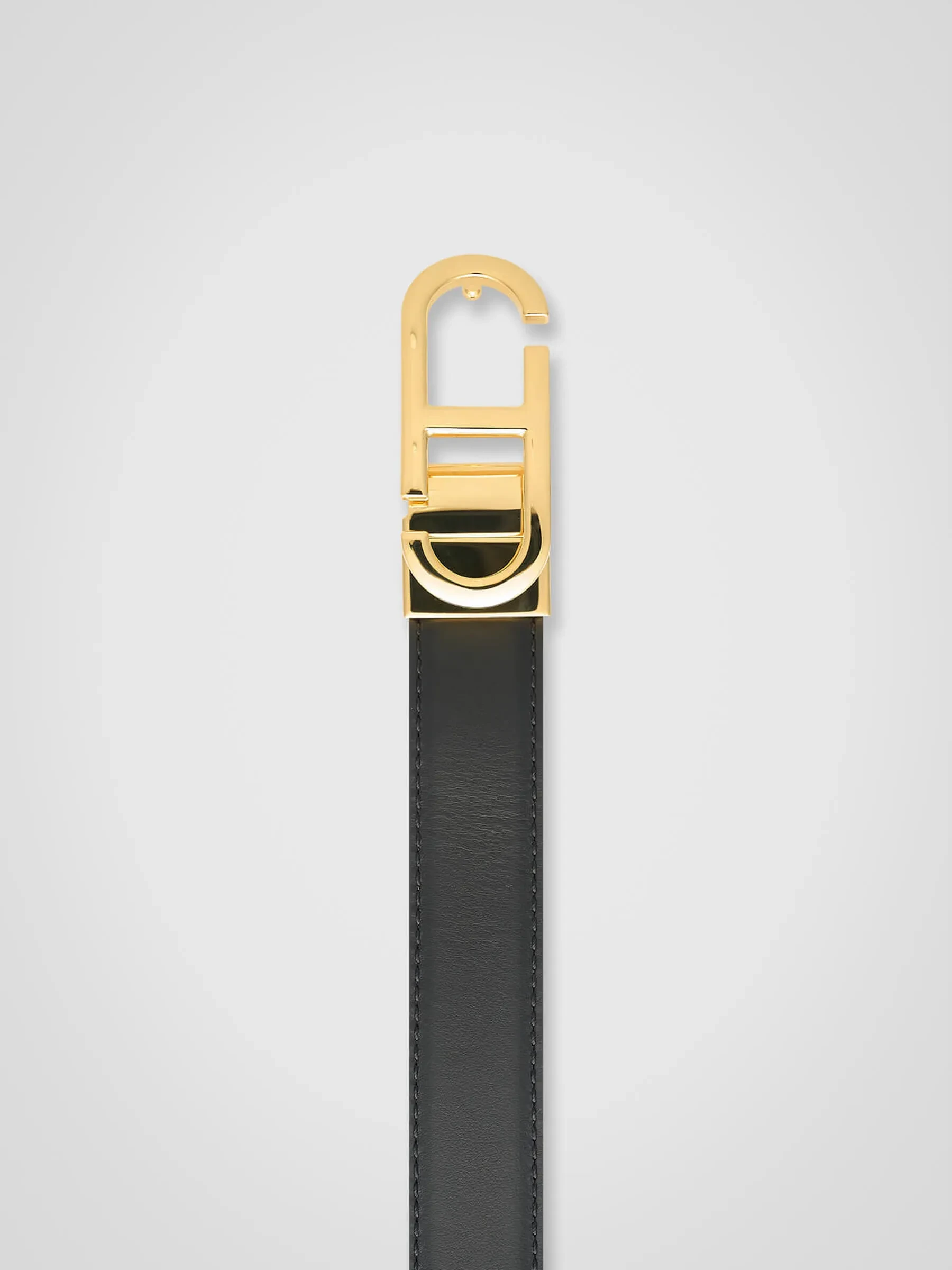 Leren Dames Riem Reversible Zwart Taupe Goud Trophy Buckle