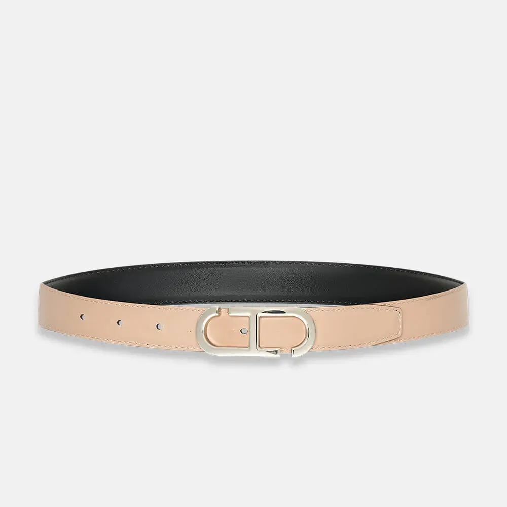 Leren Dames Riem Reversible Zwart Taupe Zilver Trophy Buckle