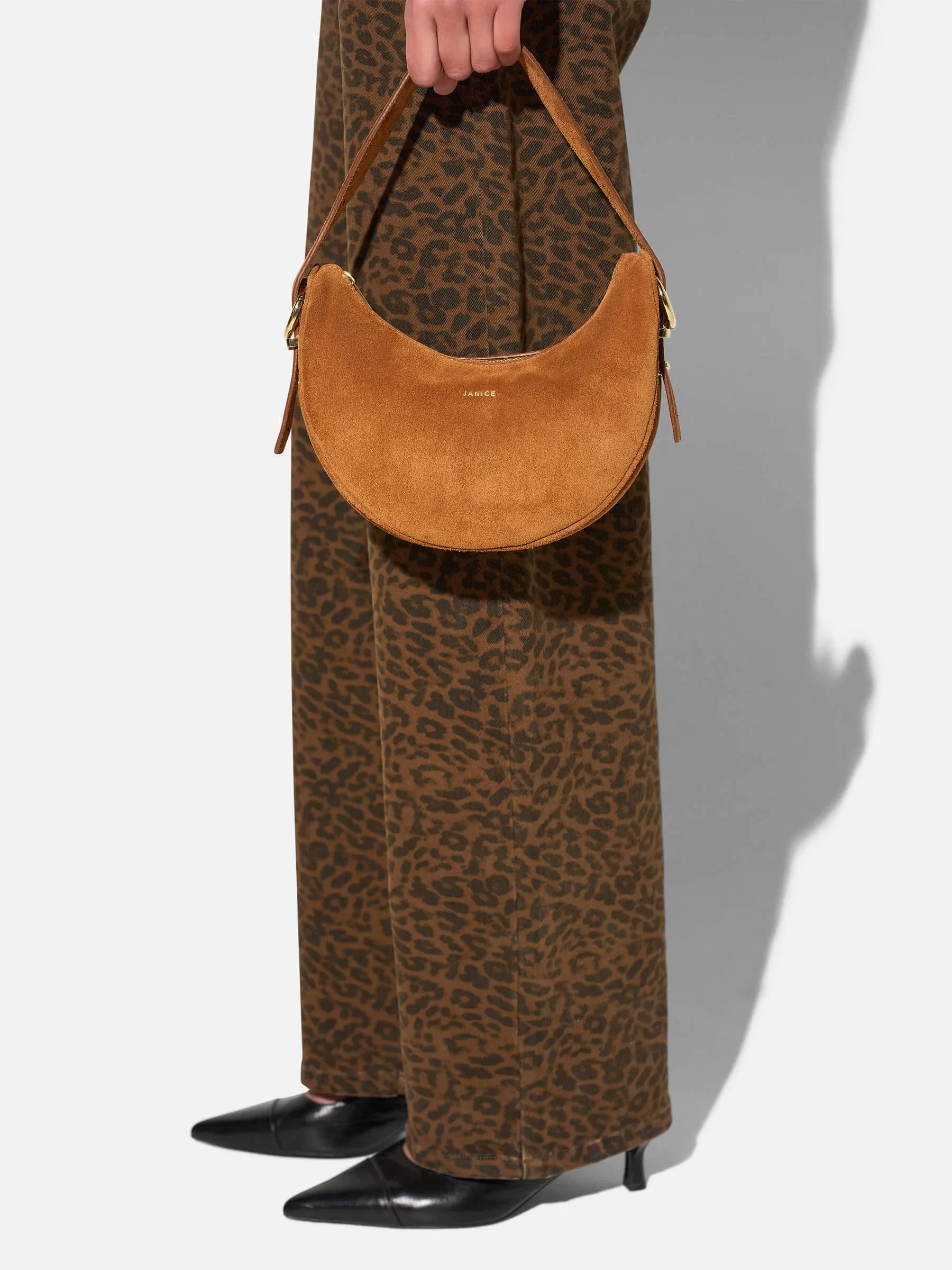 Leren Dames Schoudertas Suede Clyde Cognac