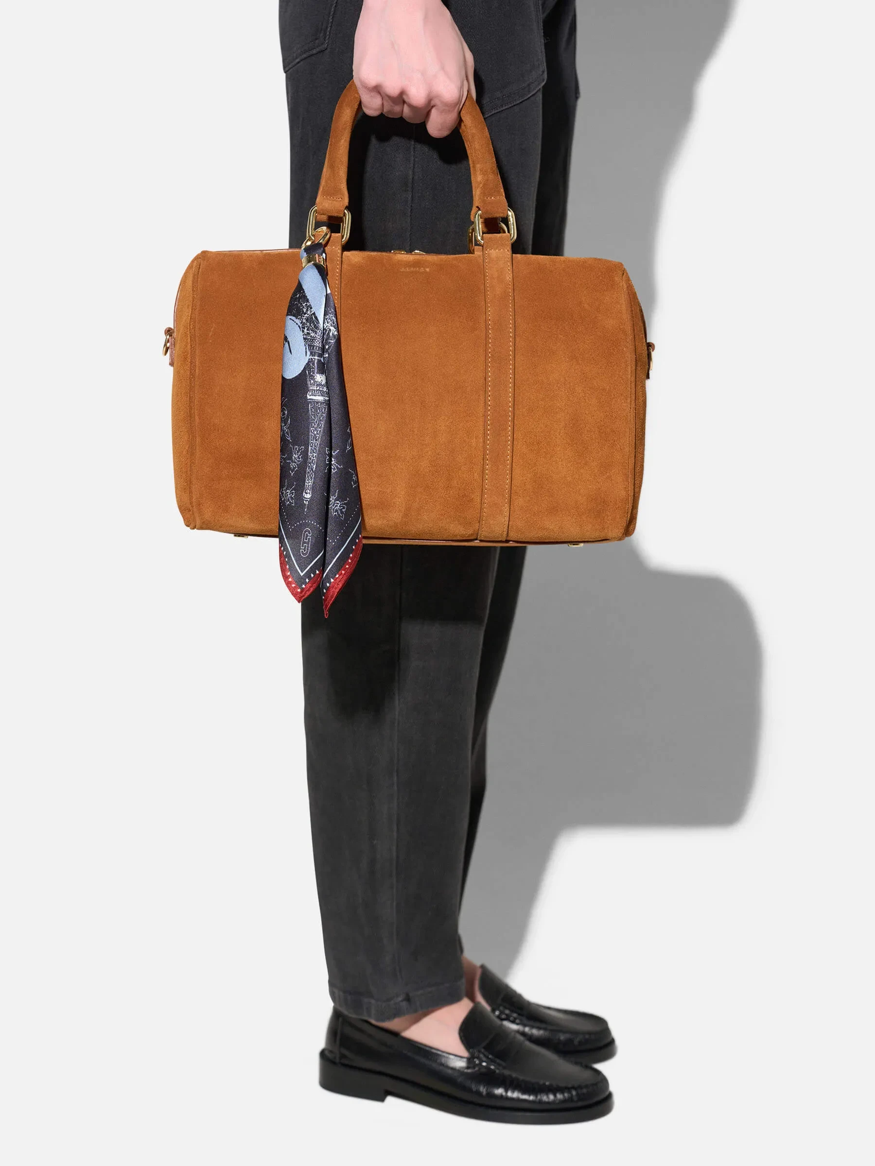Leren Dames Tas Bowling Bag Suede Wade Cognac