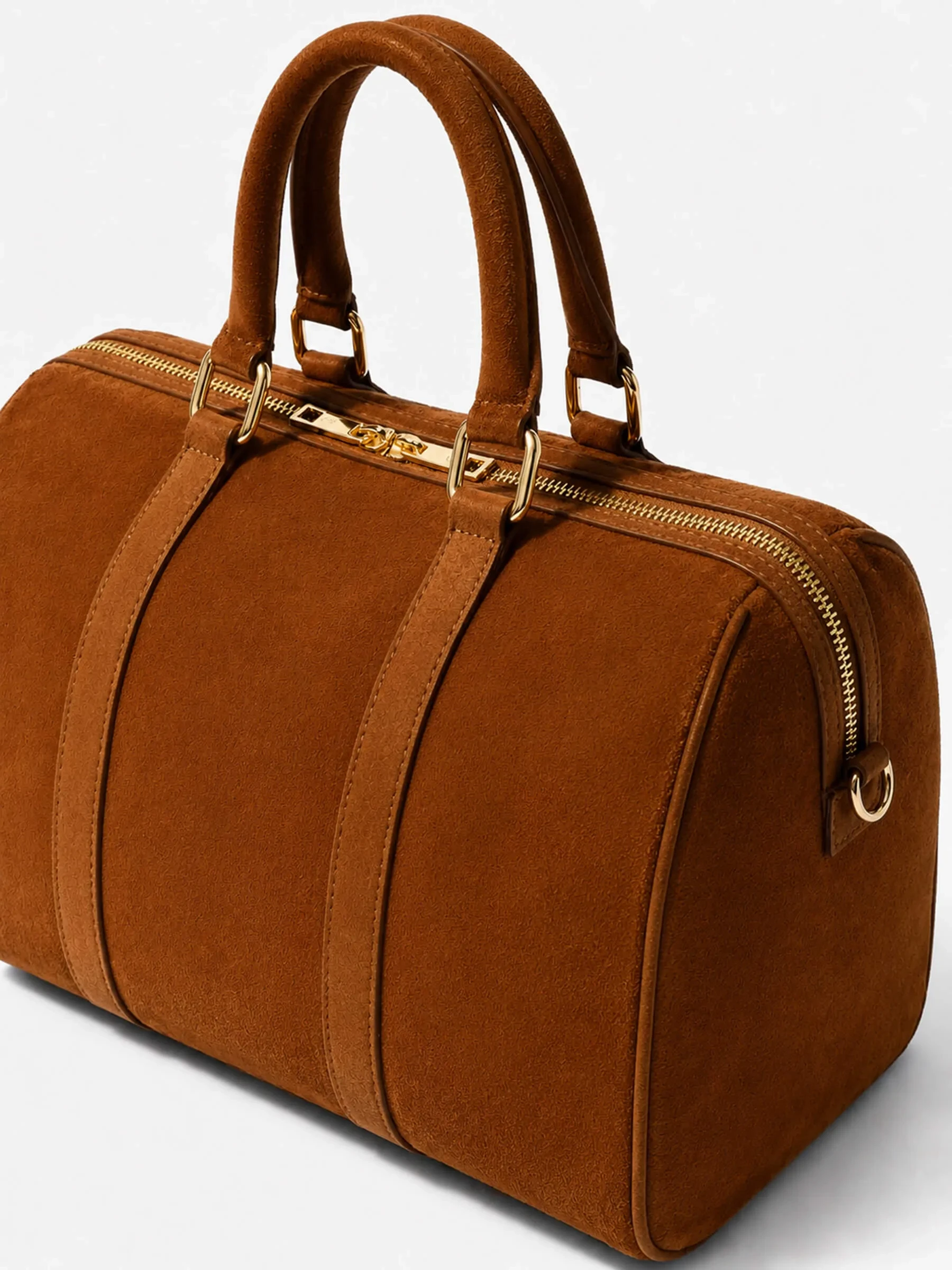 Leren Dames Tas Bowling Bag Suede Wade Cognac