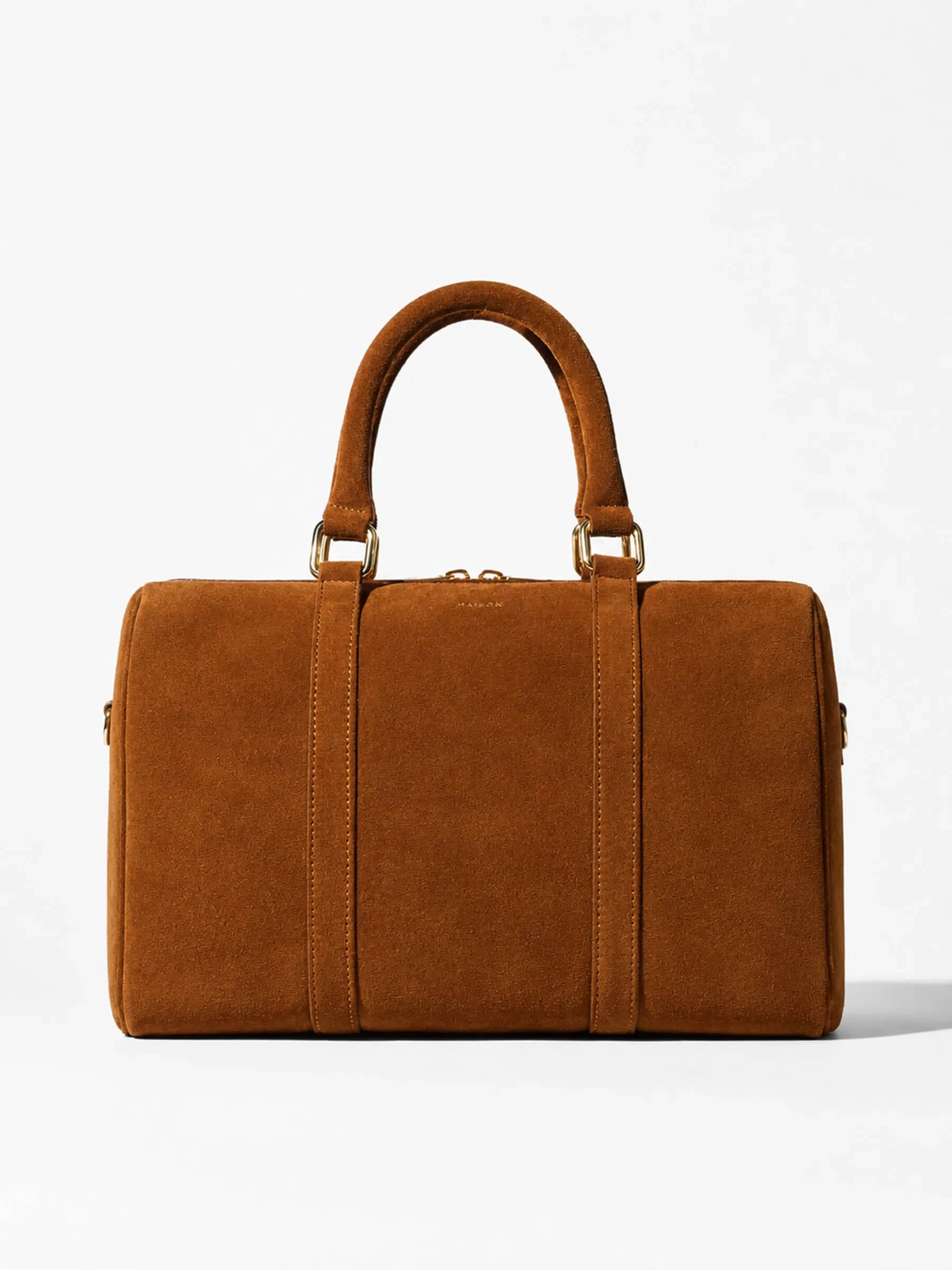 Leren Dames Tas Bowling Bag Suede Wade Cognac
