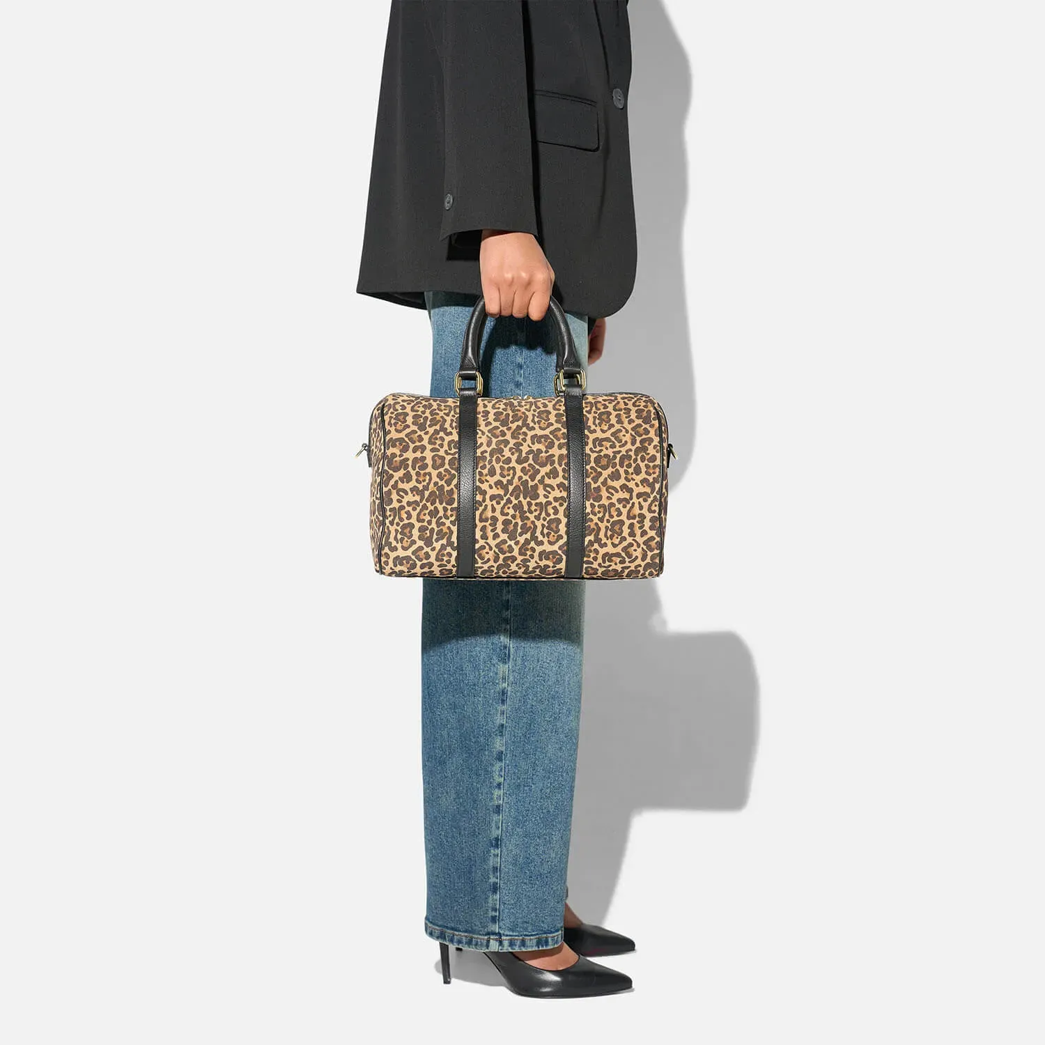 Leren Dames Tas Bowling Bag Suede Wade Panterprint