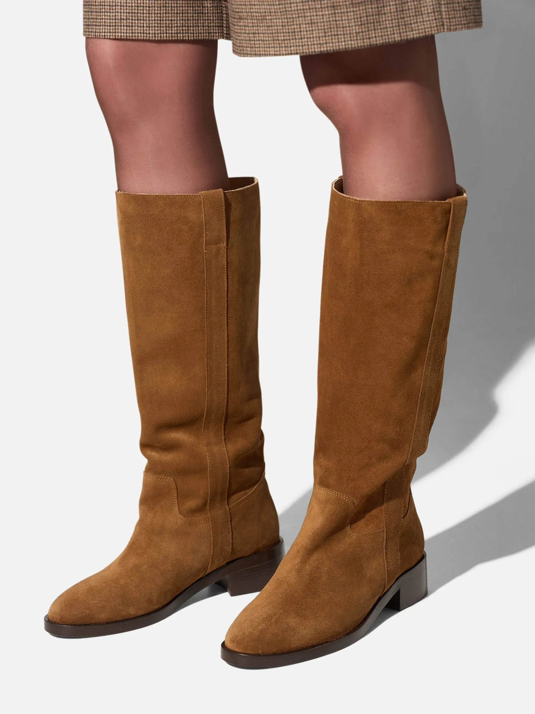 Leren Hogen Laars Plat Sem Suede Cognac