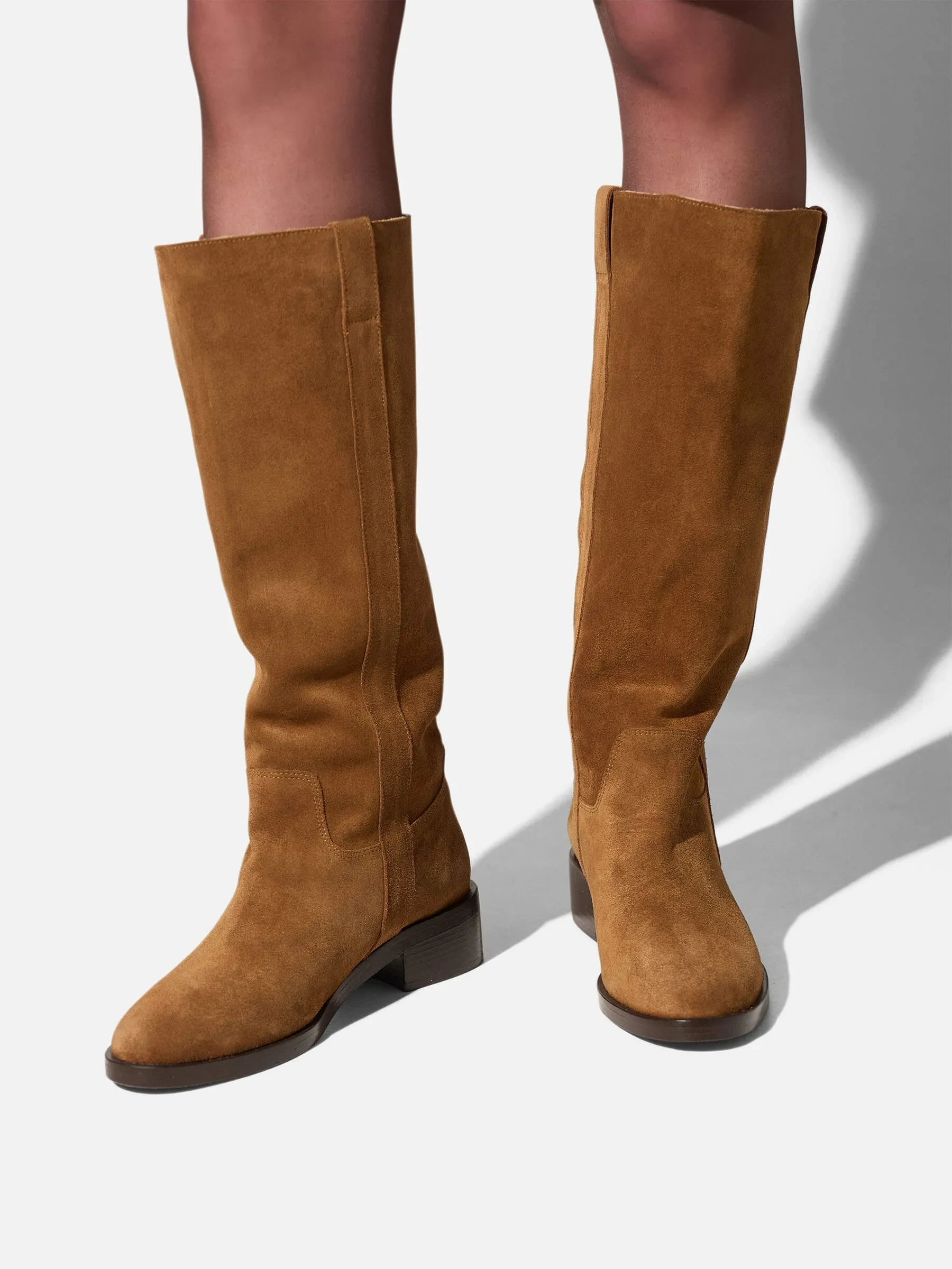 Leren Hogen Laars Plat Sem Suede Cognac